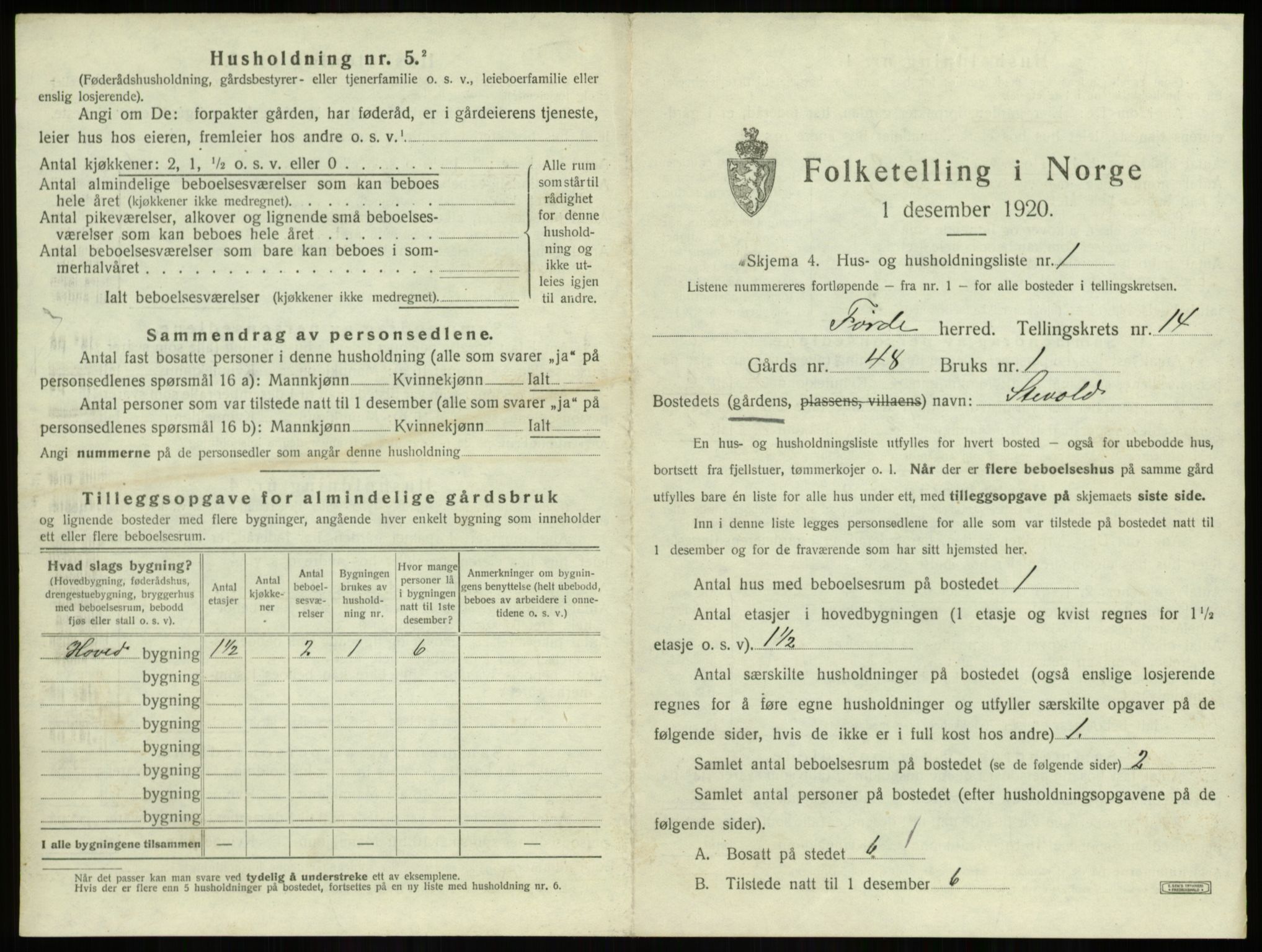 SAB, 1920 census for Førde, 1920, p. 720