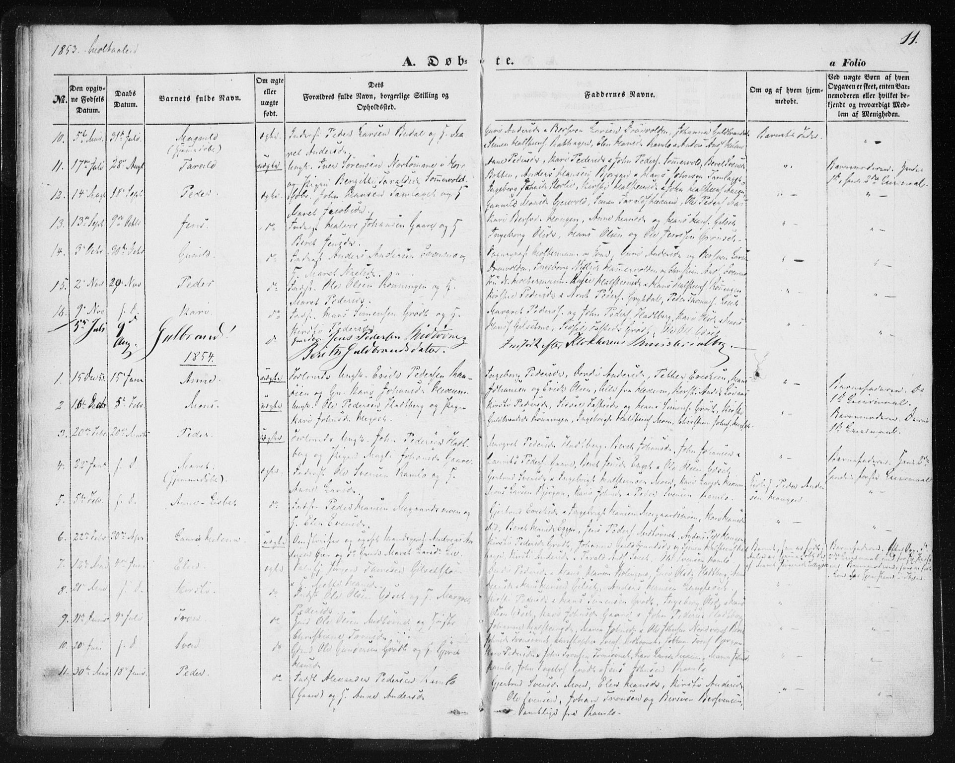 Ministerialprotokoller, klokkerbøker og fødselsregistre - Sør-Trøndelag, SAT/A-1456/685/L0963: Parish register (official) no. 685A06 /1, 1846-1859, p. 11