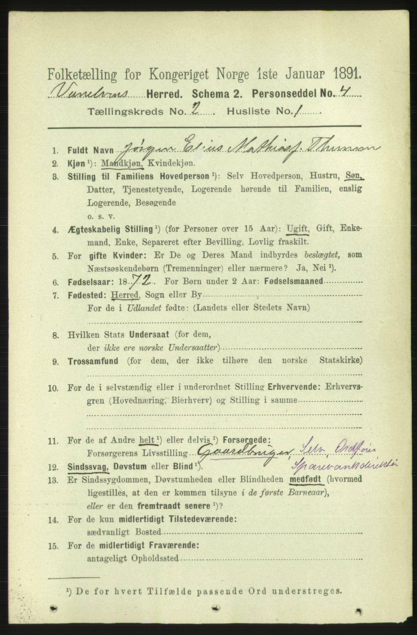 RA, 1891 census for 1511 Vanylven, 1891, p. 704