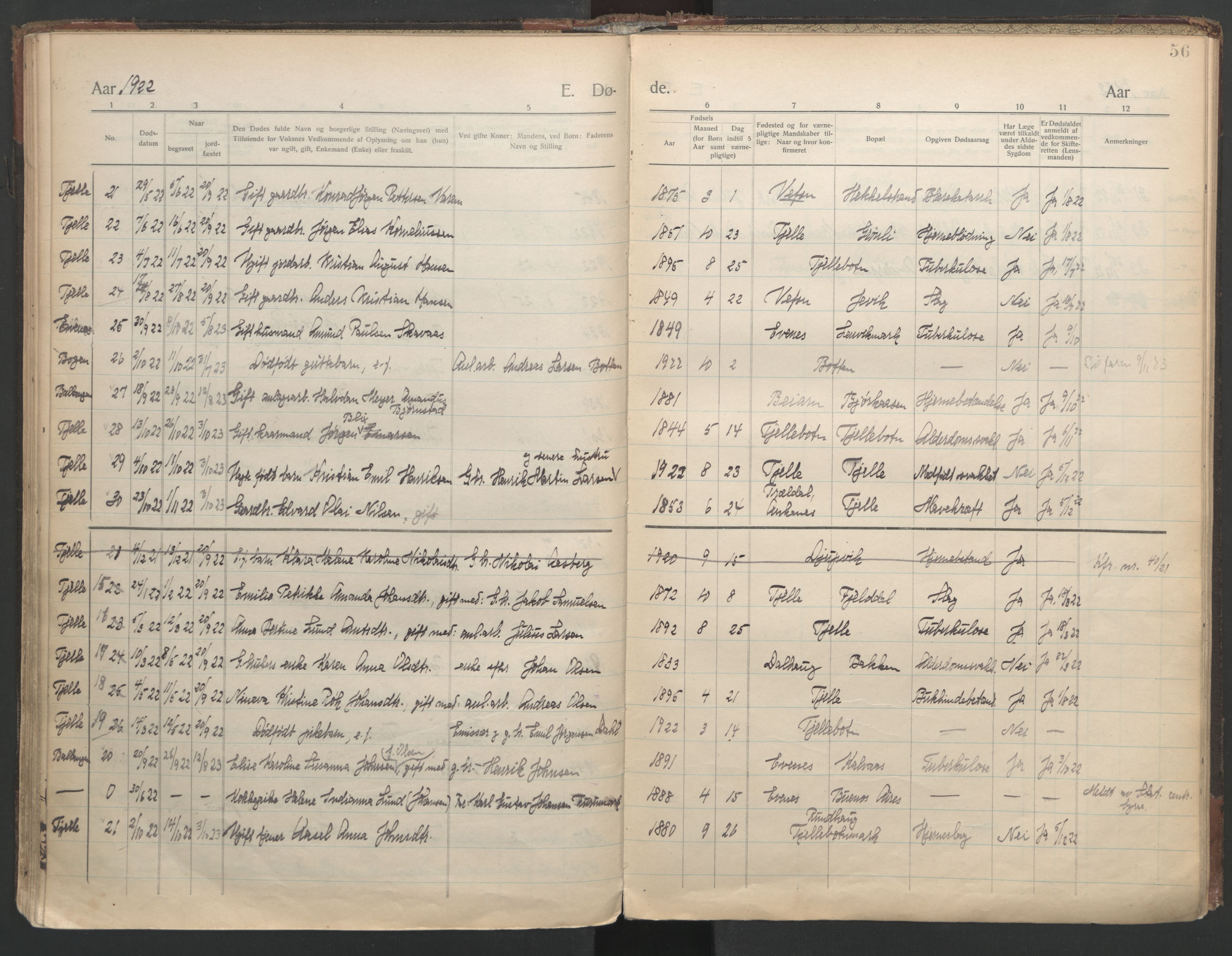 Ministerialprotokoller, klokkerbøker og fødselsregistre - Nordland, AV/SAT-A-1459/863/L0903: Parish register (official) no. 863A15, 1907-1937, p. 56