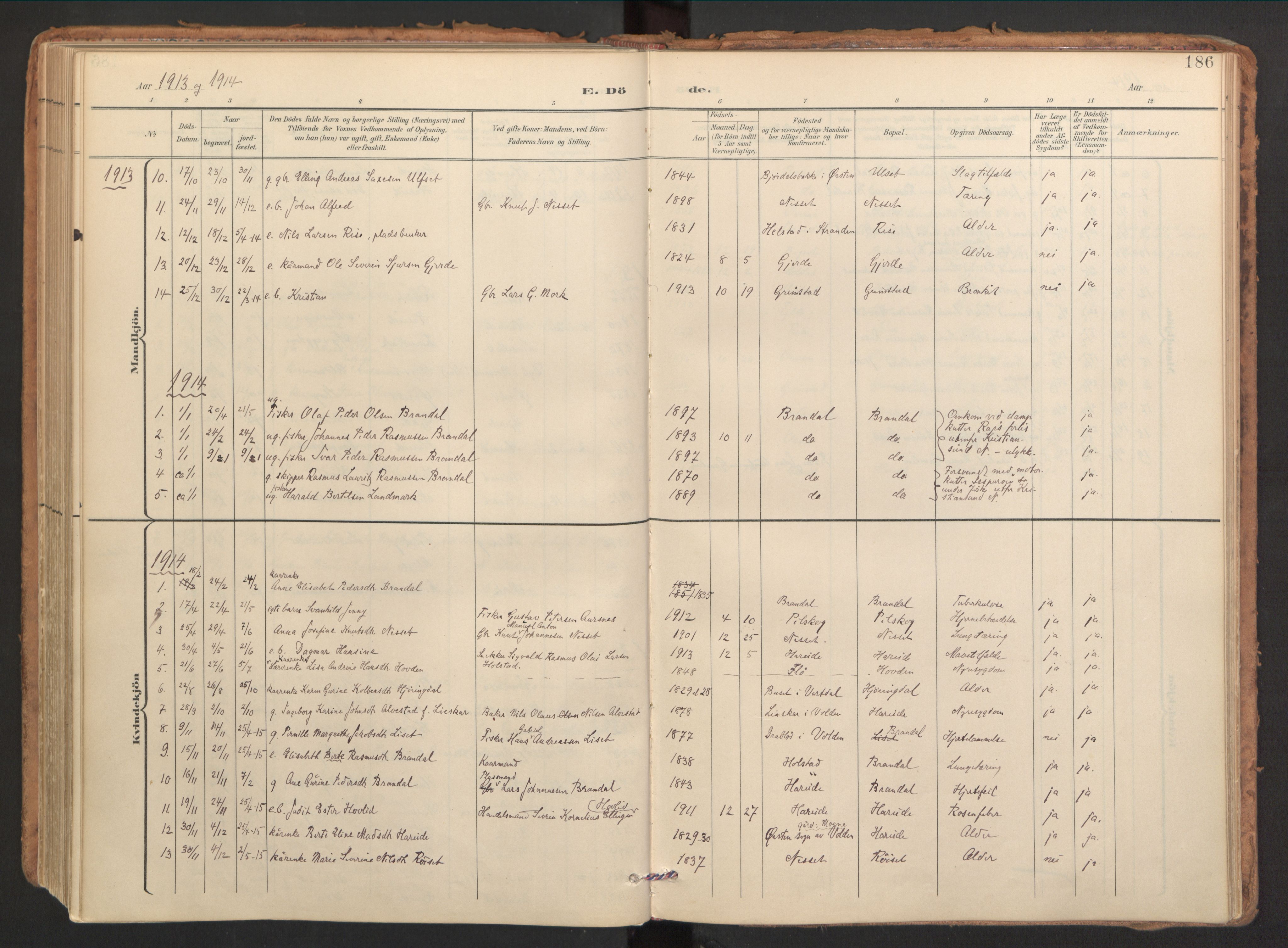 Ministerialprotokoller, klokkerbøker og fødselsregistre - Møre og Romsdal, SAT/A-1454/510/L0123: Parish register (official) no. 510A03, 1898-1922, p. 186