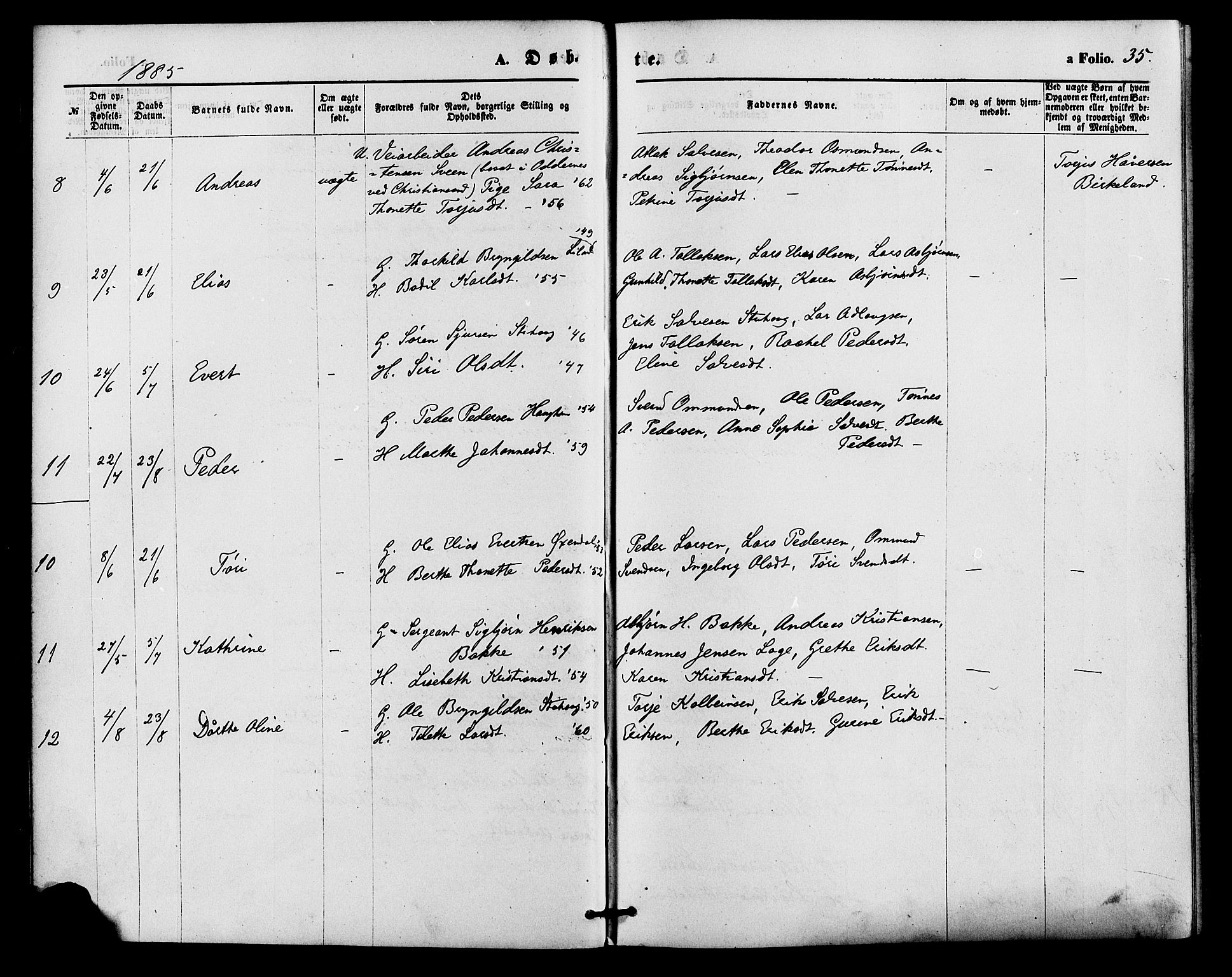 Bakke sokneprestkontor, AV/SAK-1111-0002/F/Fa/Faa/L0007: Parish register (official) no. A 7, 1877-1886, p. 35