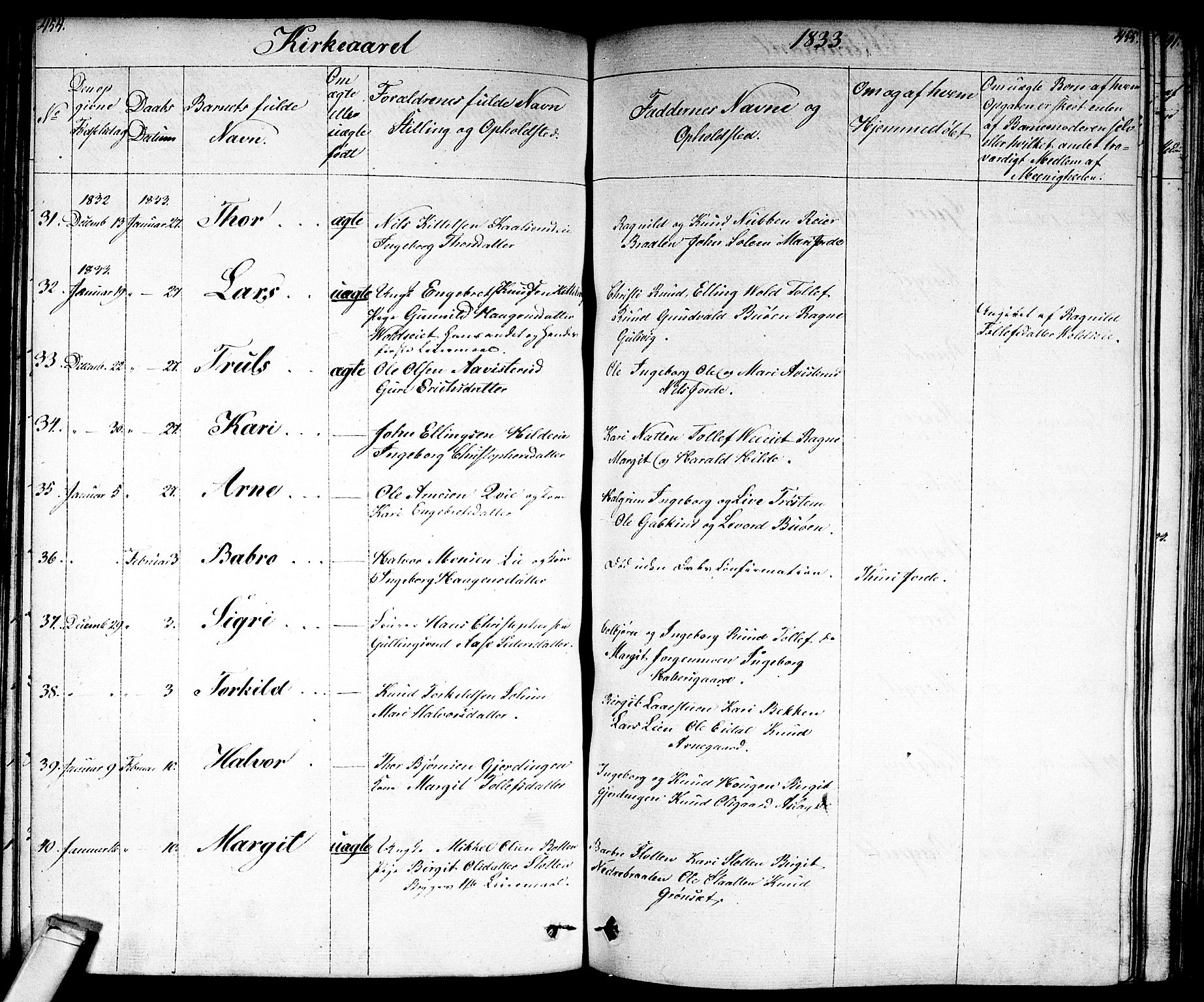 Nes kirkebøker, AV/SAKO-A-236/F/Fa/L0008: Parish register (official) no. 8, 1824-1834, p. 454-455