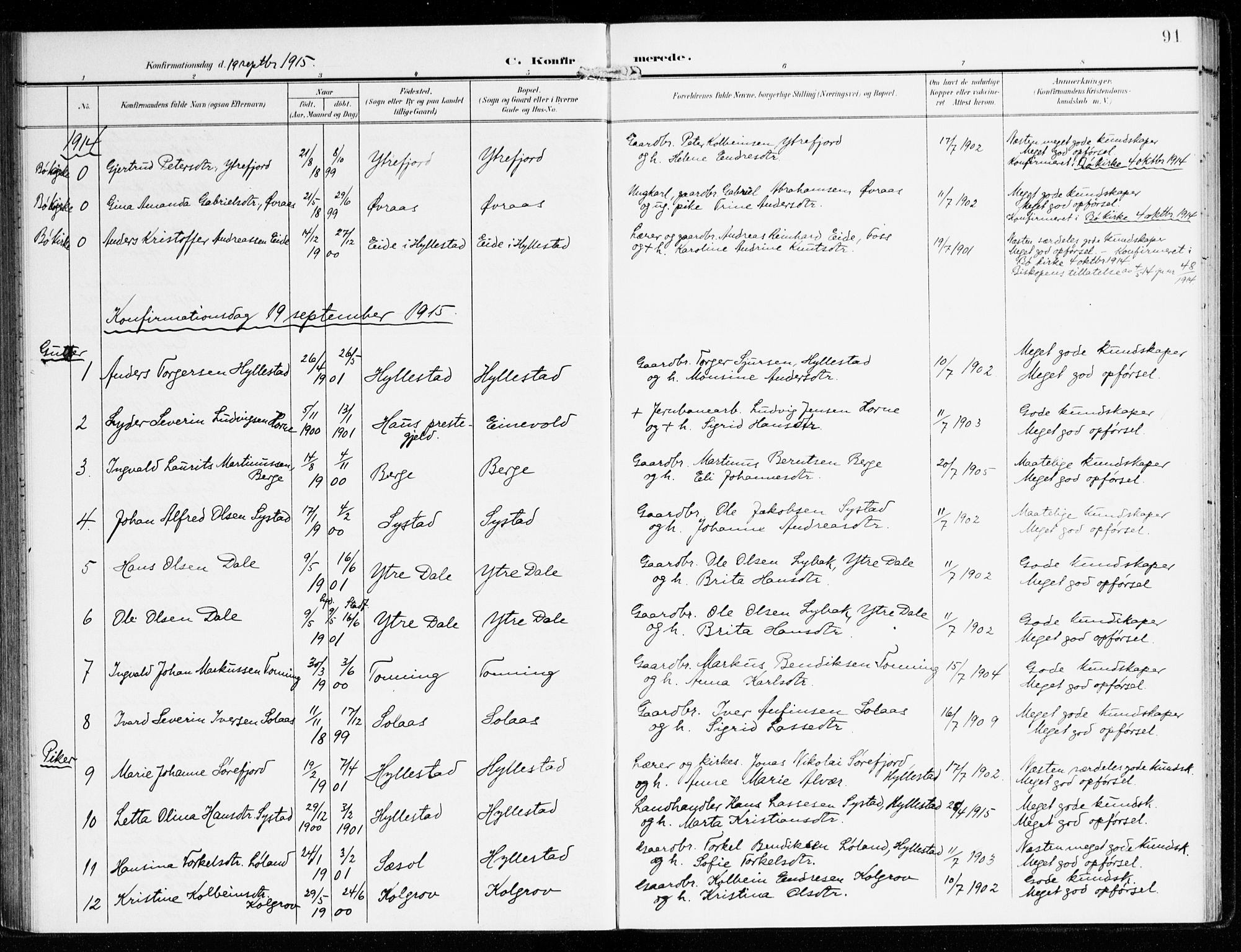 Hyllestad sokneprestembete, AV/SAB-A-80401: Parish register (official) no. B 2, 1903-1917, p. 91