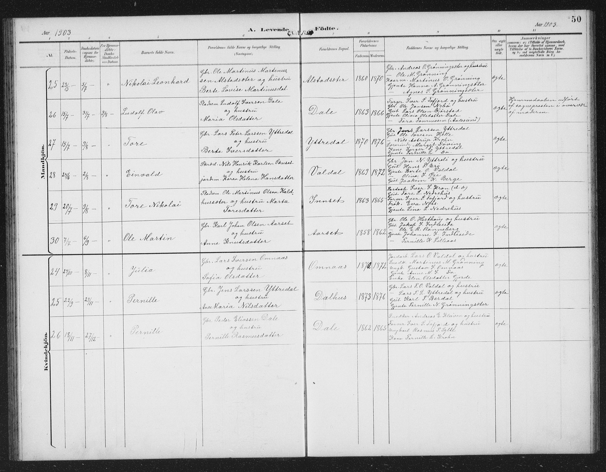 Ministerialprotokoller, klokkerbøker og fødselsregistre - Møre og Romsdal, SAT/A-1454/519/L0264: Parish register (copy) no. 519C05, 1892-1910, p. 50