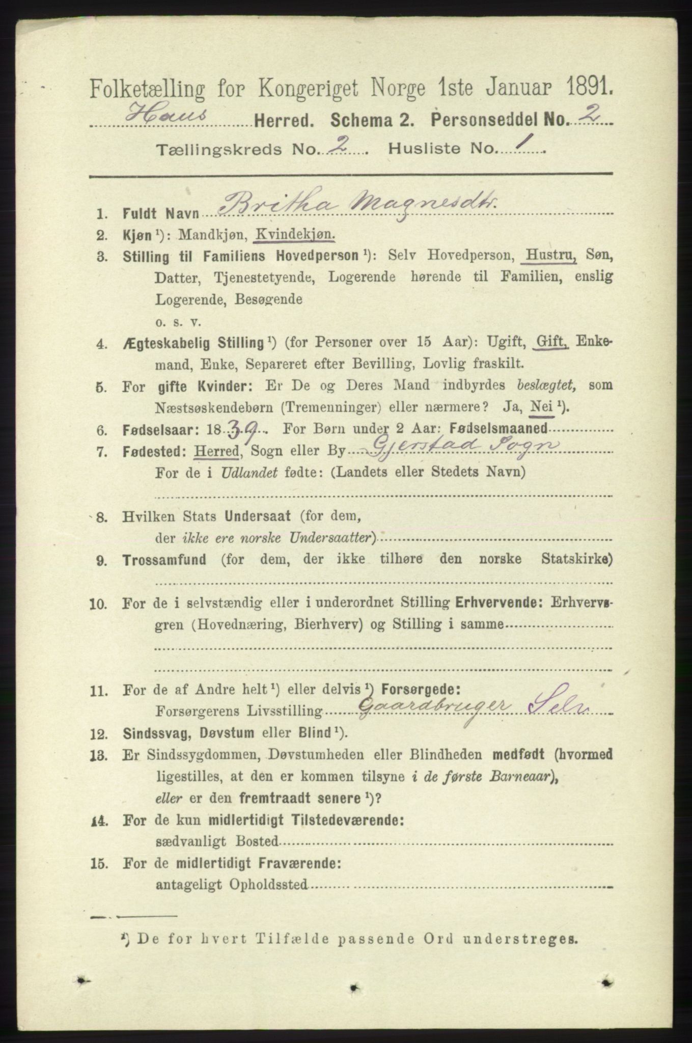 RA, 1891 census for 1250 Haus, 1891, p. 520