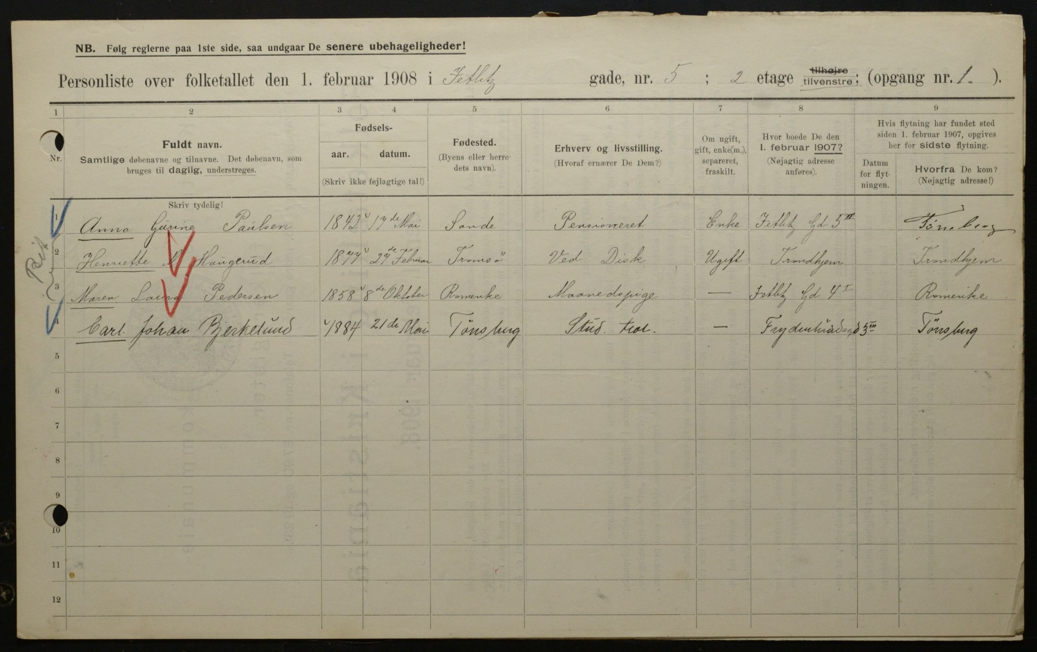 OBA, Municipal Census 1908 for Kristiania, 1908, p. 115565