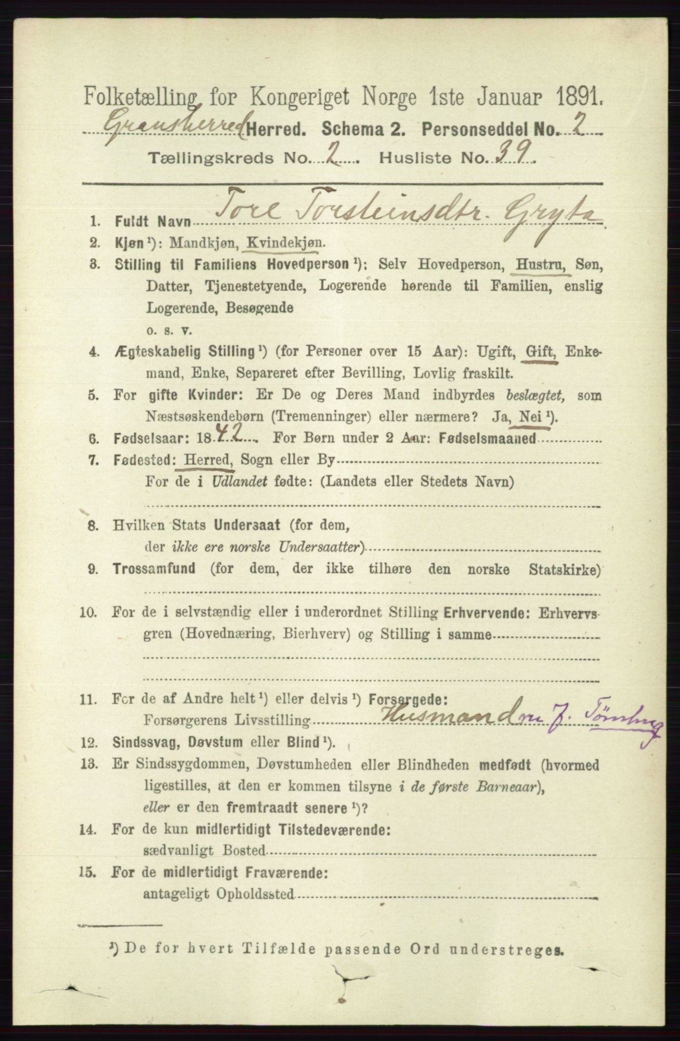 RA, 1891 census for 0824 Gransherad, 1891, p. 473