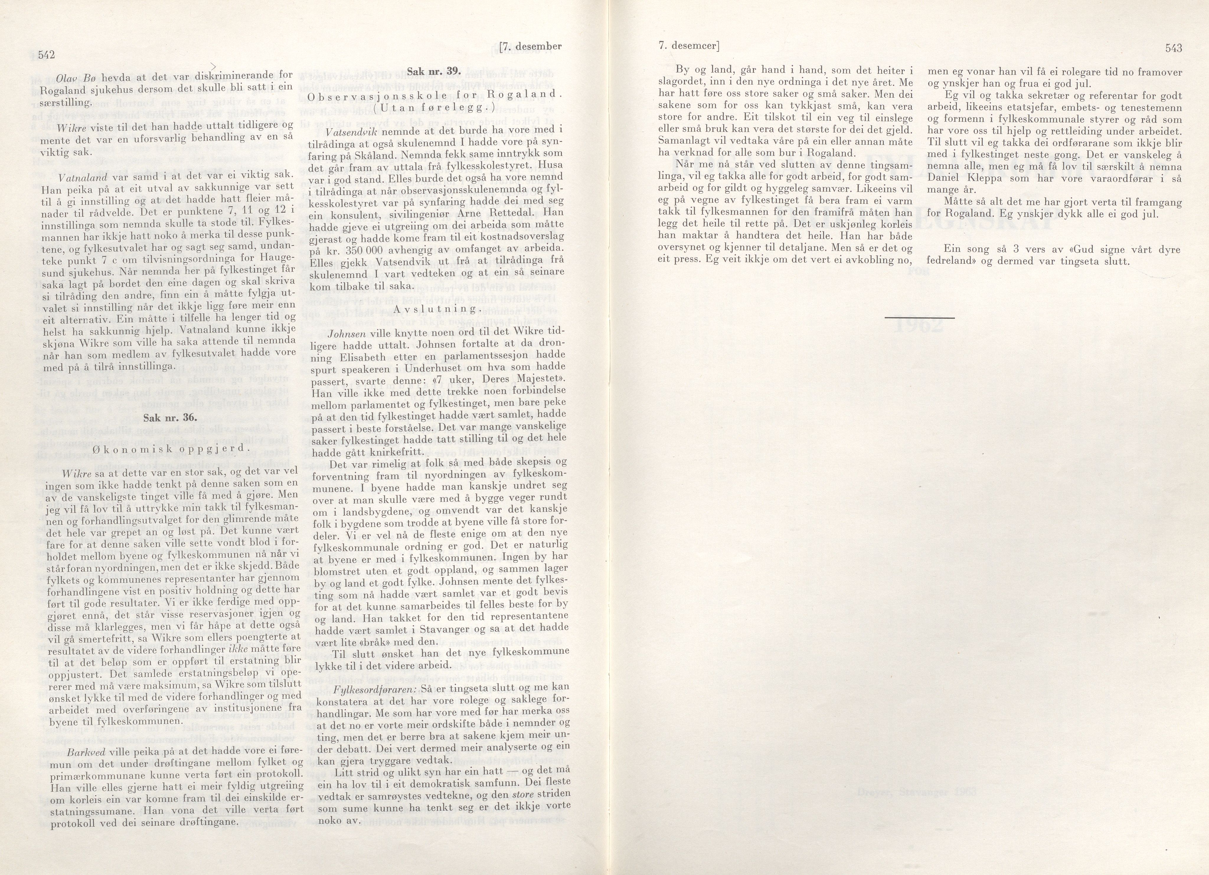 Rogaland fylkeskommune - Fylkesrådmannen , IKAR/A-900/A/Aa/Aaa/L0083: Møtebok , 1963, p. 542-543