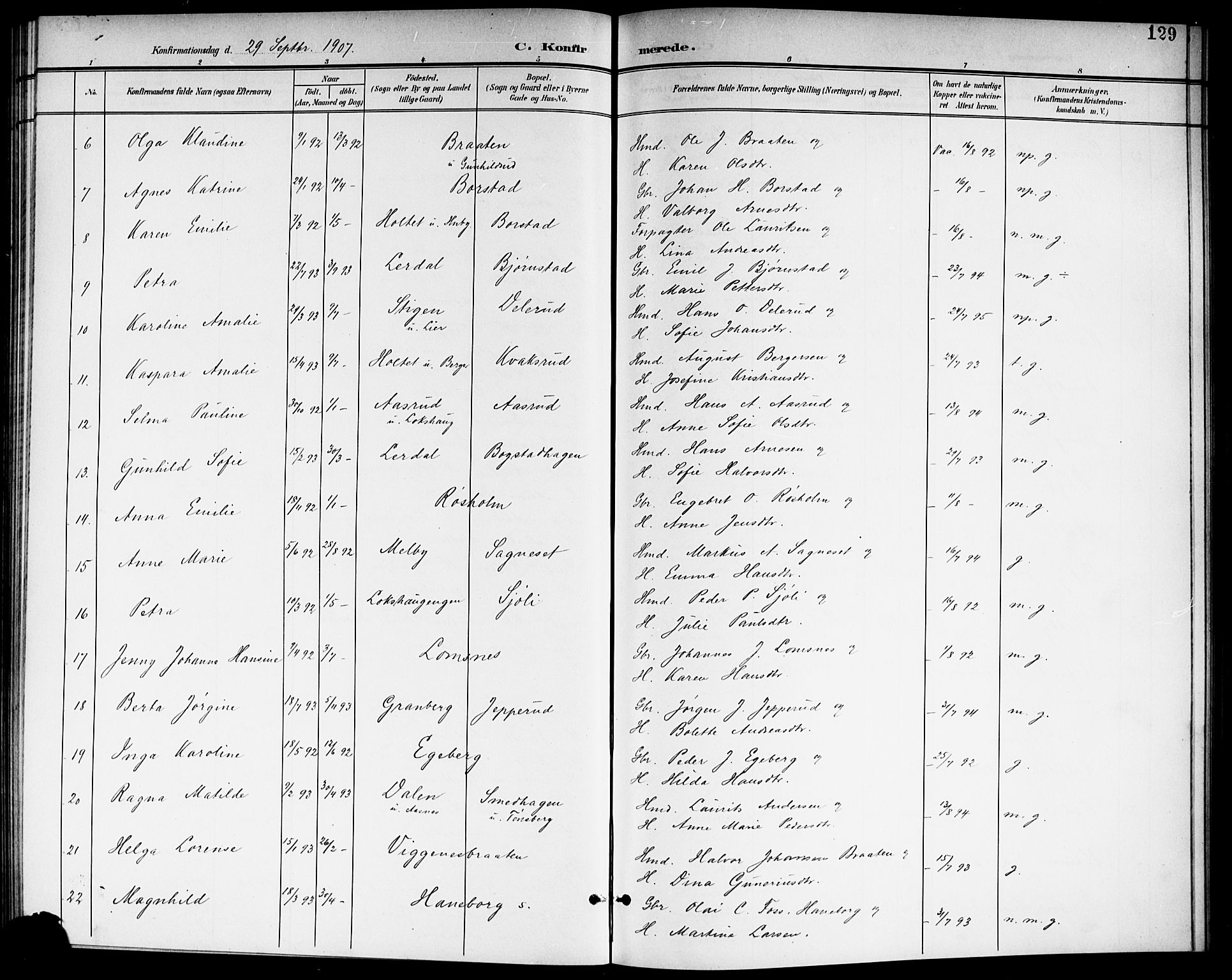 Aurskog prestekontor Kirkebøker, SAO/A-10304a/G/Ga/L0004: Parish register (copy) no. I 4, 1901-1921, p. 129