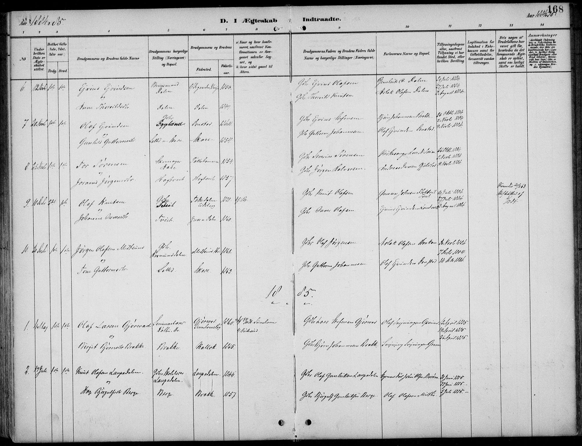 Kviteseid kirkebøker, SAKO/A-276/F/Fb/L0002: Parish register (official) no. II 2, 1882-1916, p. 168