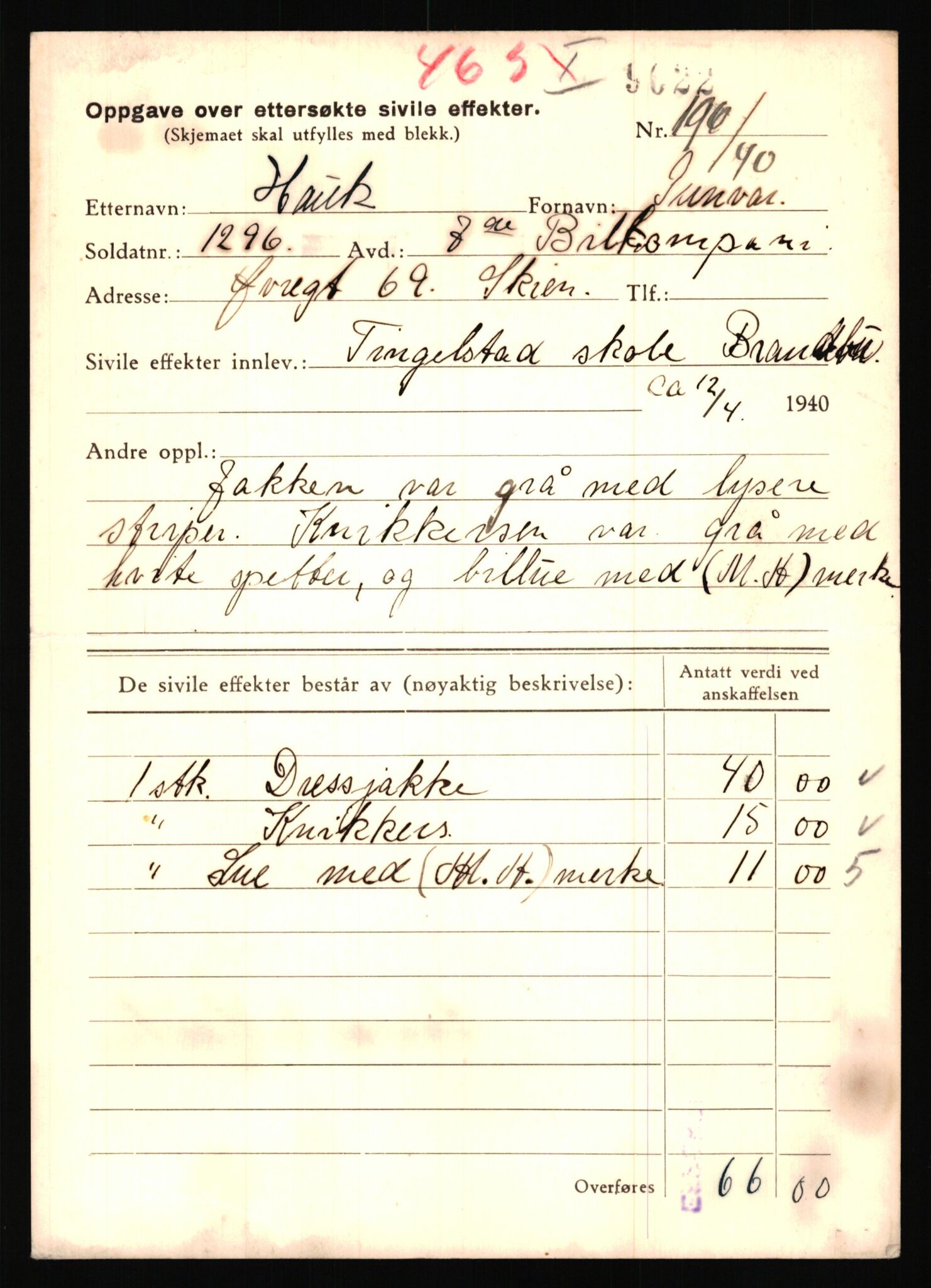 Justisdepartementet, Oppgjørsavdelingen, AV/RA-S-1056/G/Gb/L0030: Oppgaver over ettersøkte sivile effekter. Hauk, Gunnar - Helleland, Sigvart, 1940-1942, p. 3