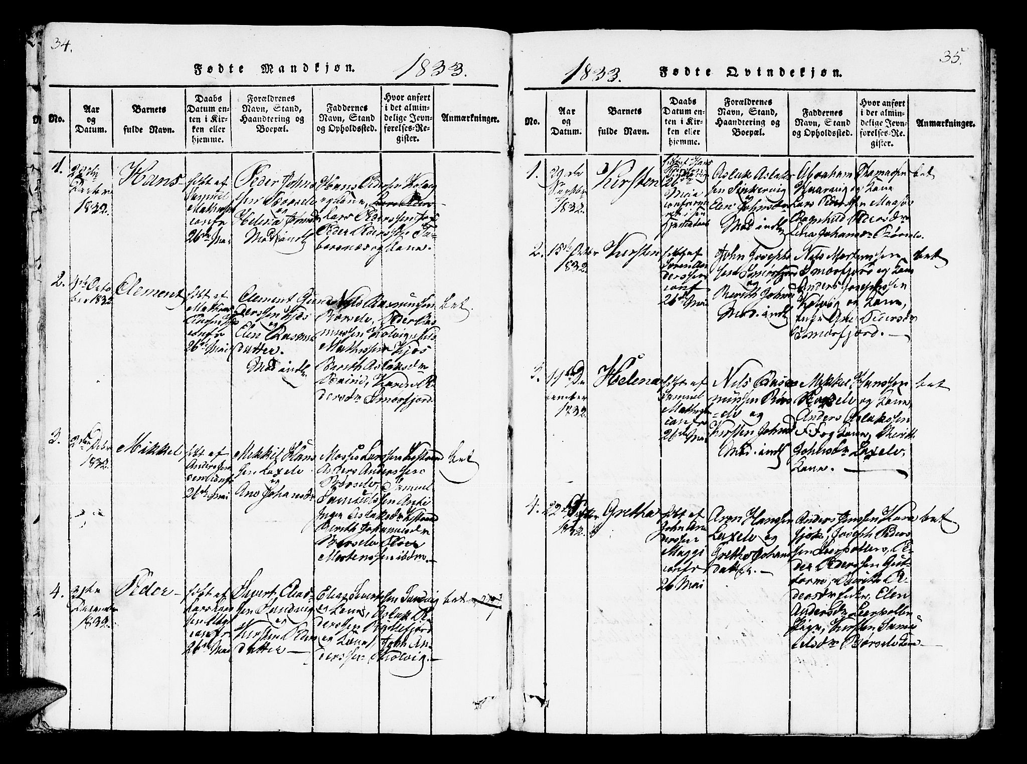 Kistrand/Porsanger sokneprestembete, AV/SATØ-S-1351/H/Ha/L0003.kirke: Parish register (official) no. 3, 1825-1842, p. 34-35