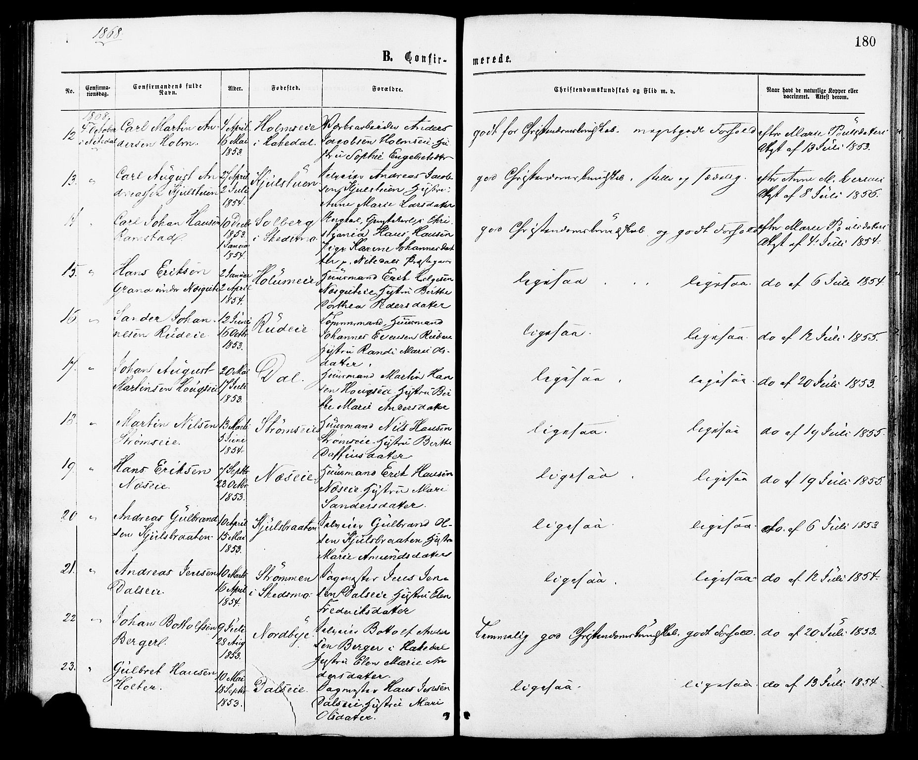 Nittedal prestekontor Kirkebøker, AV/SAO-A-10365a/F/Fa/L0006: Parish register (official) no. I 6, 1863-1878, p. 180