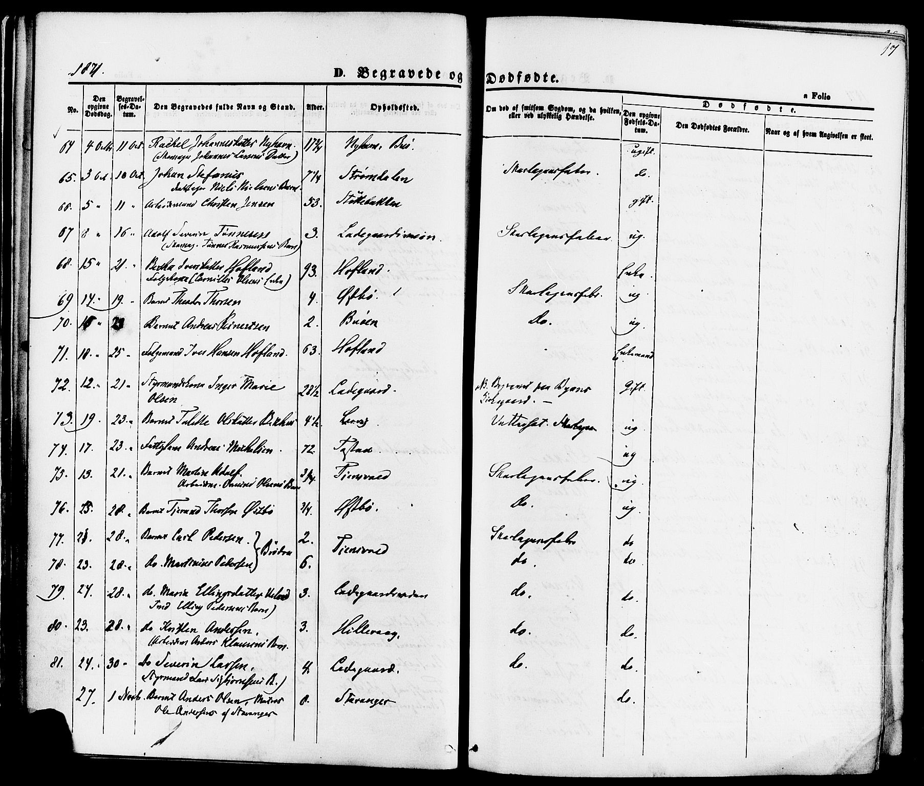 Hetland sokneprestkontor, AV/SAST-A-101826/30/30BA/L0006: Parish register (official) no. A 6, 1869-1884, p. 17