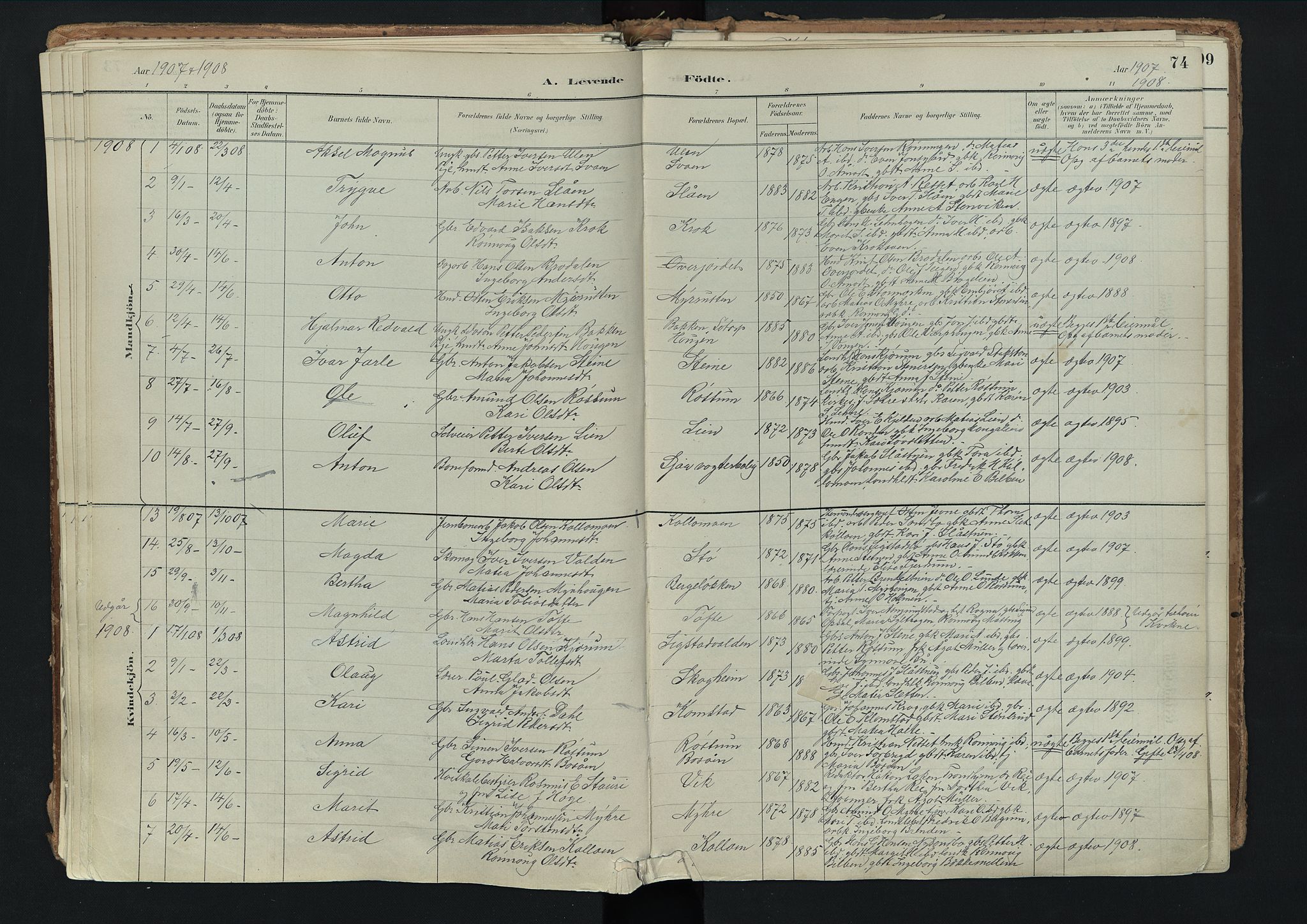 Nord-Fron prestekontor, SAH/PREST-080/H/Ha/Haa/L0003: Parish register (official) no. 3, 1884-1914, p. 74