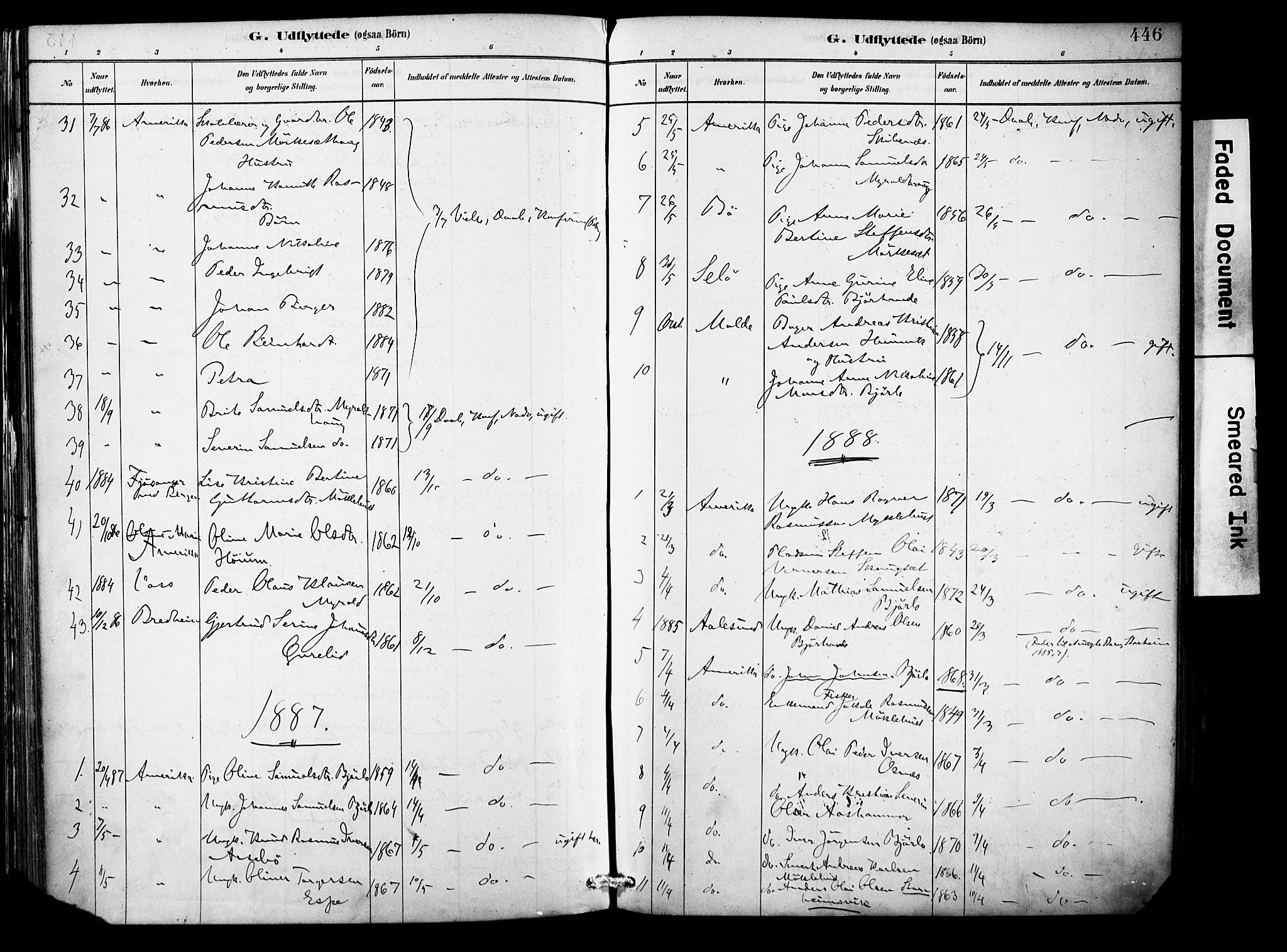 Eid sokneprestembete, SAB/A-82301/H/Haa/Haab/L0001: Parish register (official) no. B 1, 1879-1906, p. 446