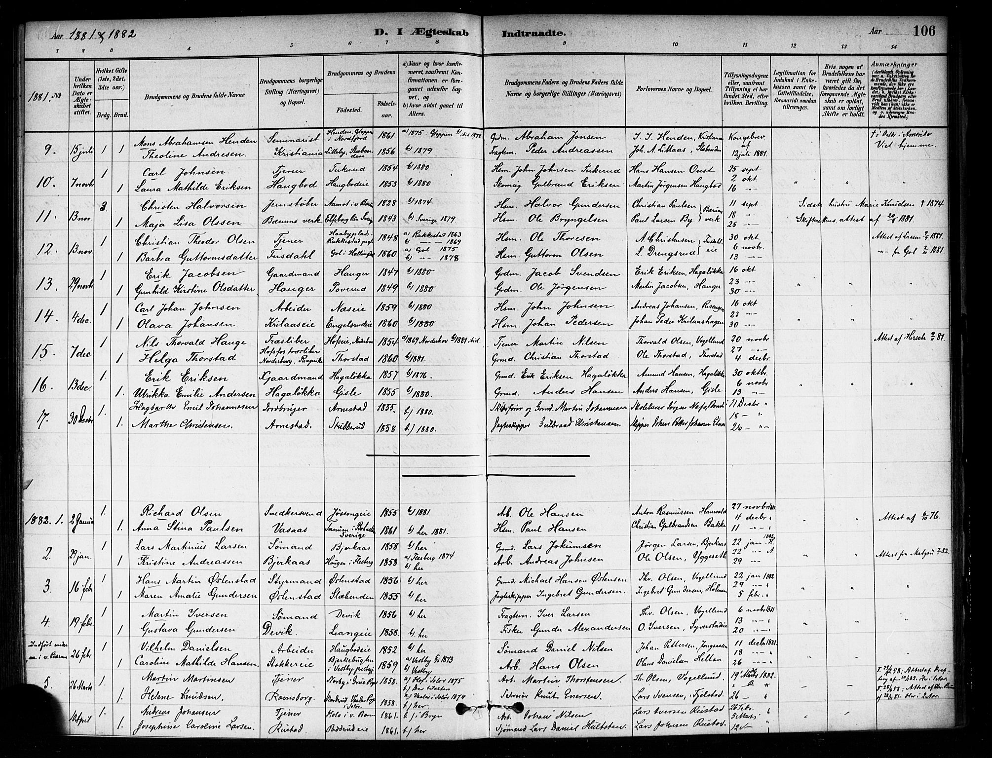 Asker prestekontor Kirkebøker, SAO/A-10256a/F/Fa/L0014: Parish register (official) no. I 14, 1879-1900, p. 106