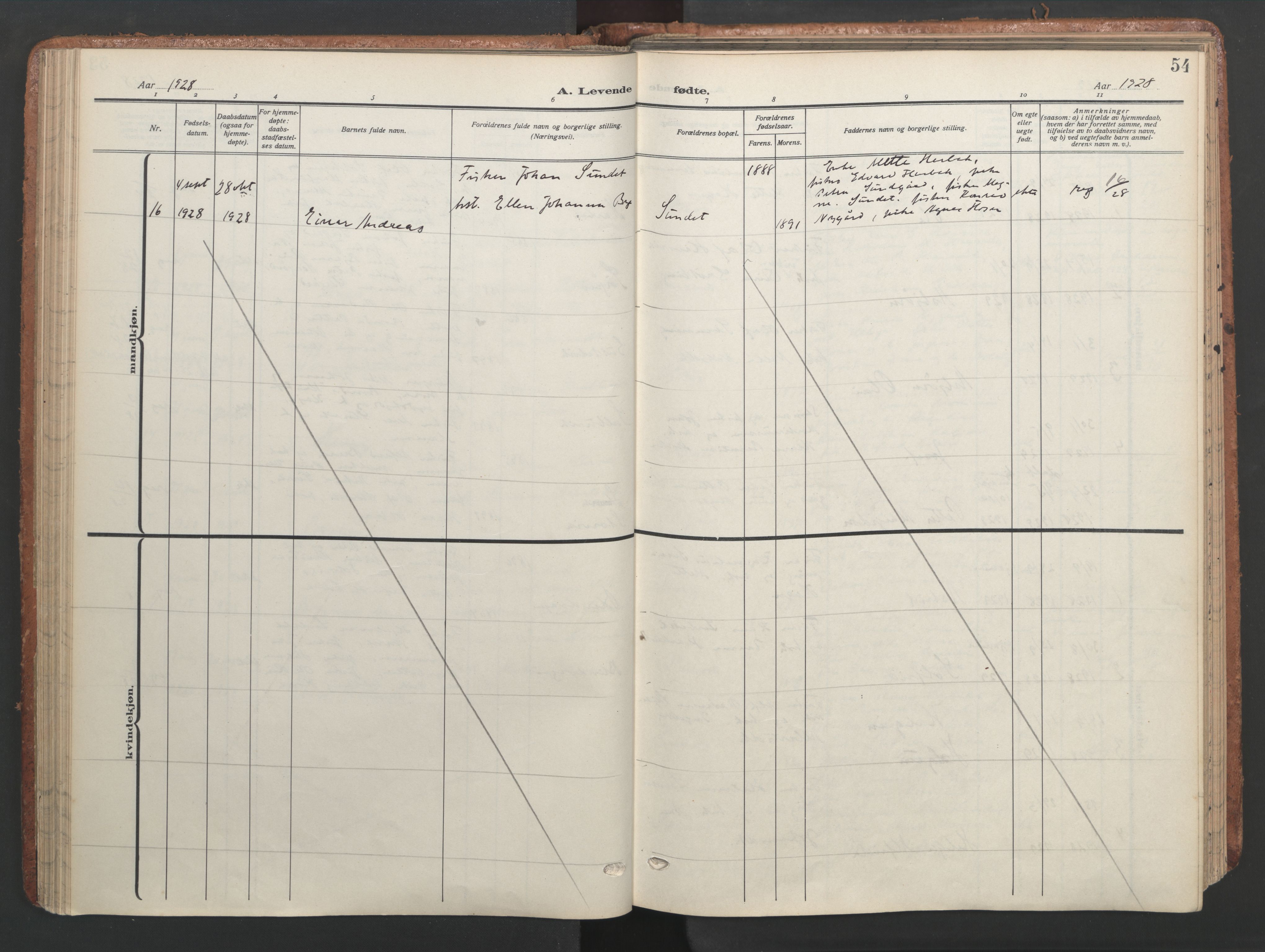 Ministerialprotokoller, klokkerbøker og fødselsregistre - Sør-Trøndelag, SAT/A-1456/656/L0694: Parish register (official) no. 656A03, 1914-1931, p. 54