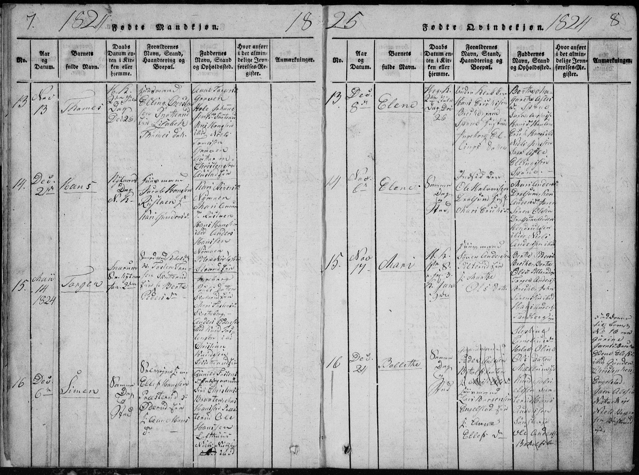 Modum kirkebøker, AV/SAKO-A-234/G/Ga/L0002: Parish register (copy) no. I 2, 1824-1832, p. 7-8