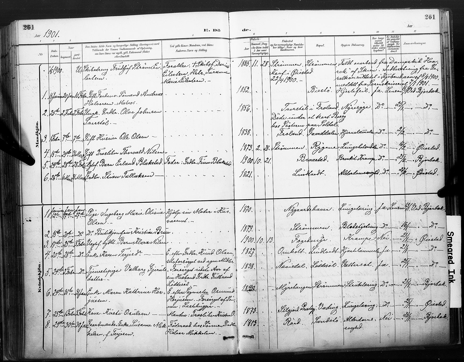 Øyestad sokneprestkontor, AV/SAK-1111-0049/F/Fa/L0018: Parish register (official) no. A 18, 1897-1907, p. 261