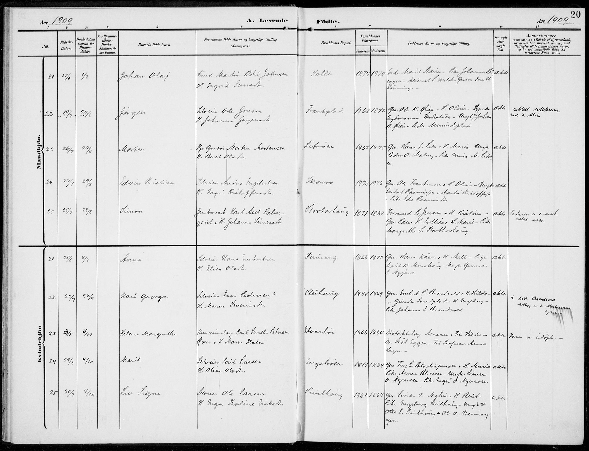 Alvdal prestekontor, AV/SAH-PREST-060/H/Ha/Haa/L0004: Parish register (official) no. 4, 1907-1919, p. 20