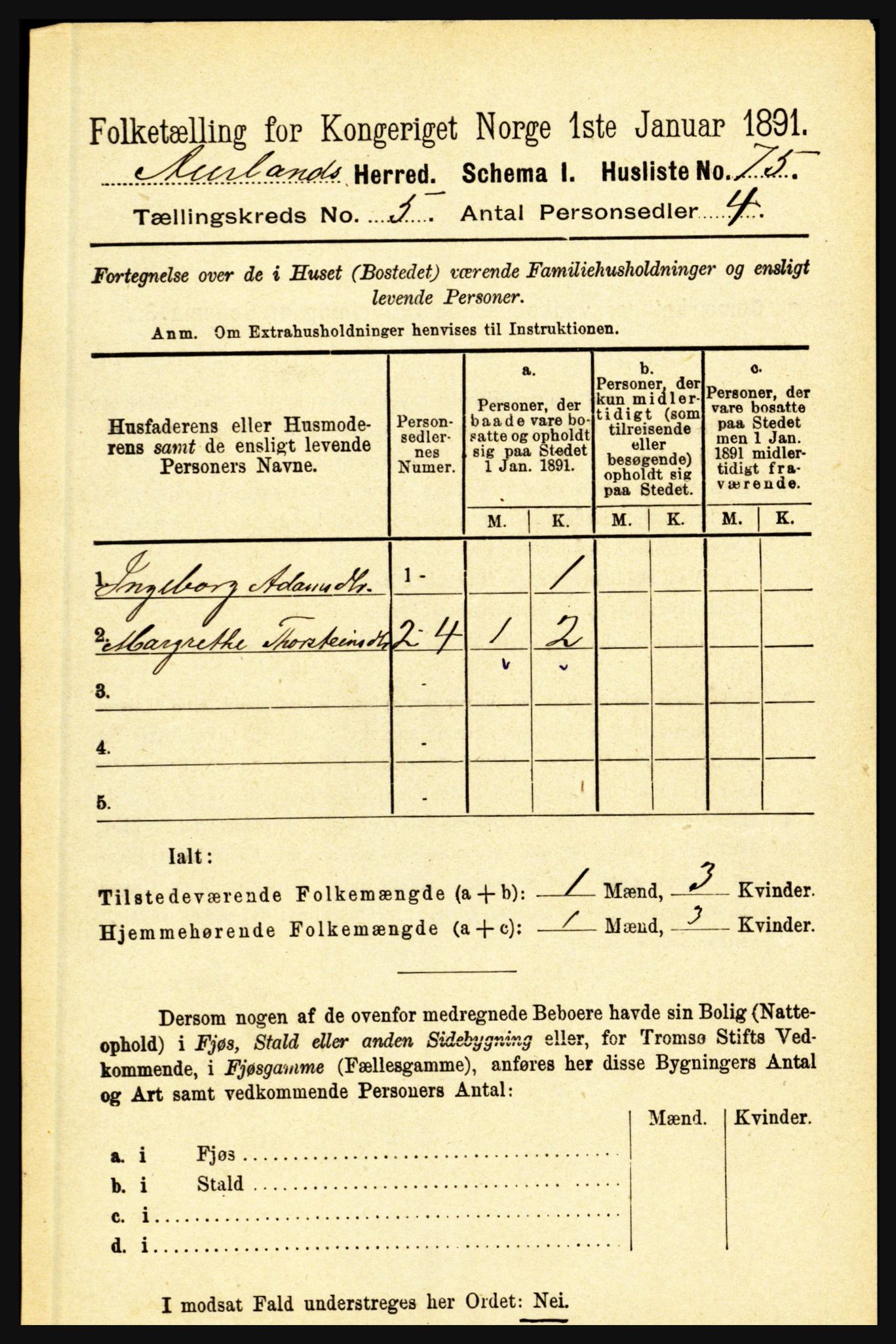 RA, 1891 census for 1421 Aurland, 1891, p. 1783