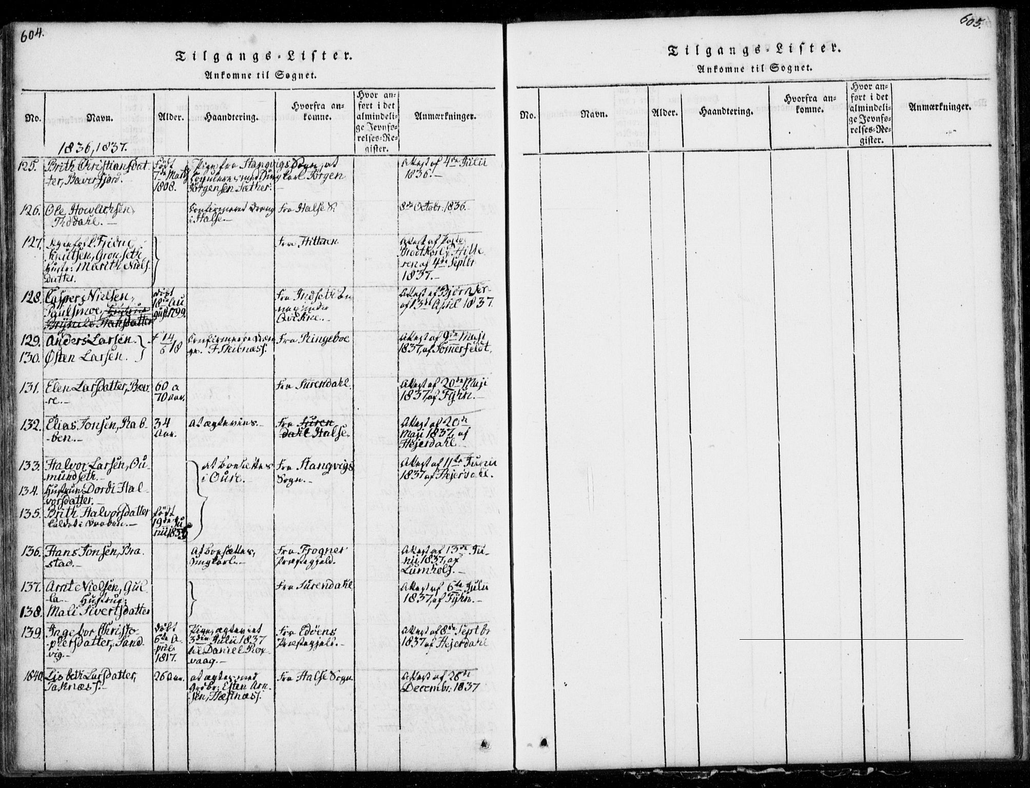 Ministerialprotokoller, klokkerbøker og fødselsregistre - Møre og Romsdal, SAT/A-1454/578/L0903: Parish register (official) no. 578A02, 1819-1838, p. 604-605