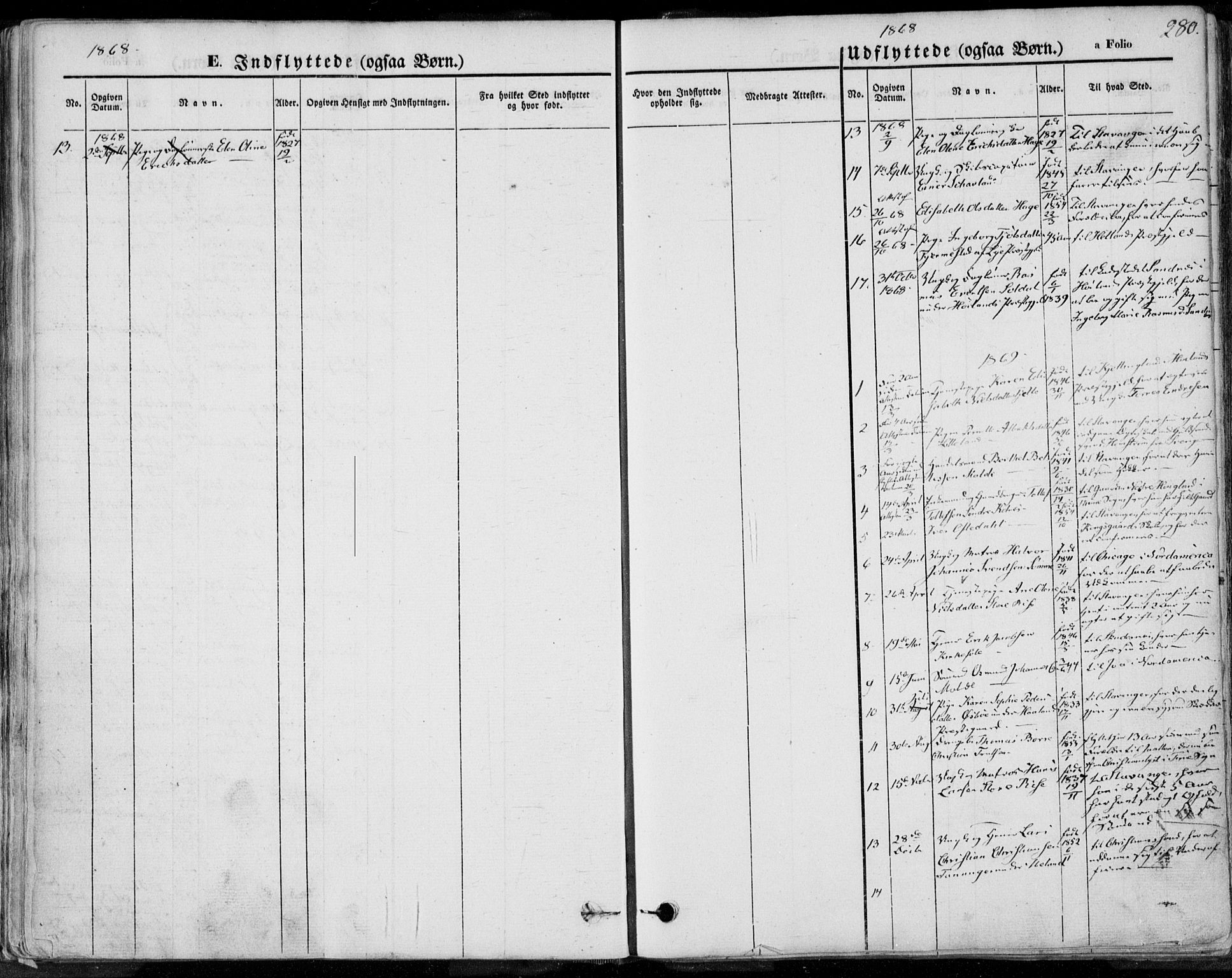 Håland sokneprestkontor, AV/SAST-A-101802/001/30BA/L0008: Parish register (official) no. A 7.2, 1854-1870, p. 280