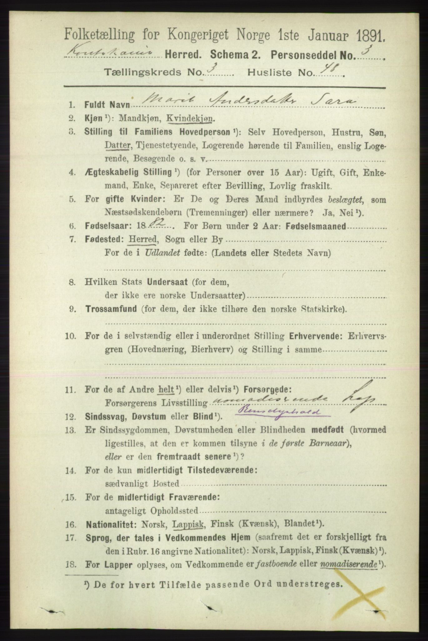 RA, 1891 census for 2011 Kautokeino, 1891, p. 989