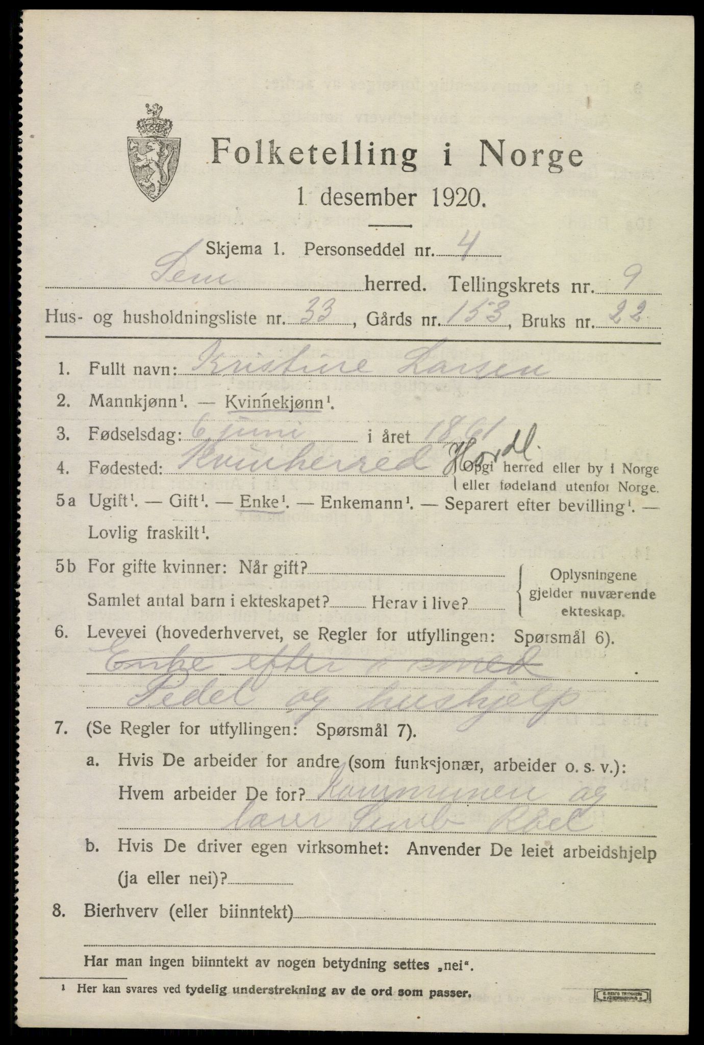 SAKO, 1920 census for Sem, 1920, p. 12937