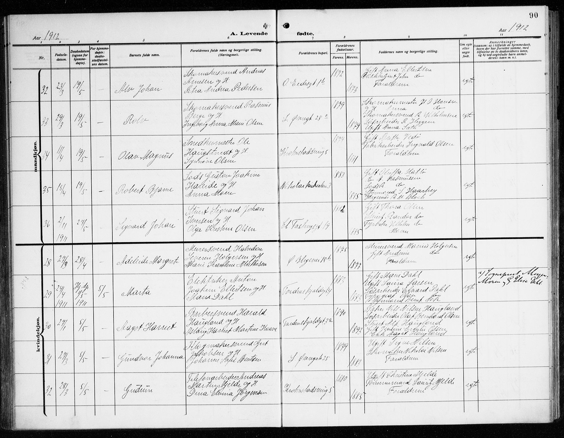 Korskirken sokneprestembete, SAB/A-76101/H/Haa: Parish register (official) no. B 10, 1909-1923, p. 90