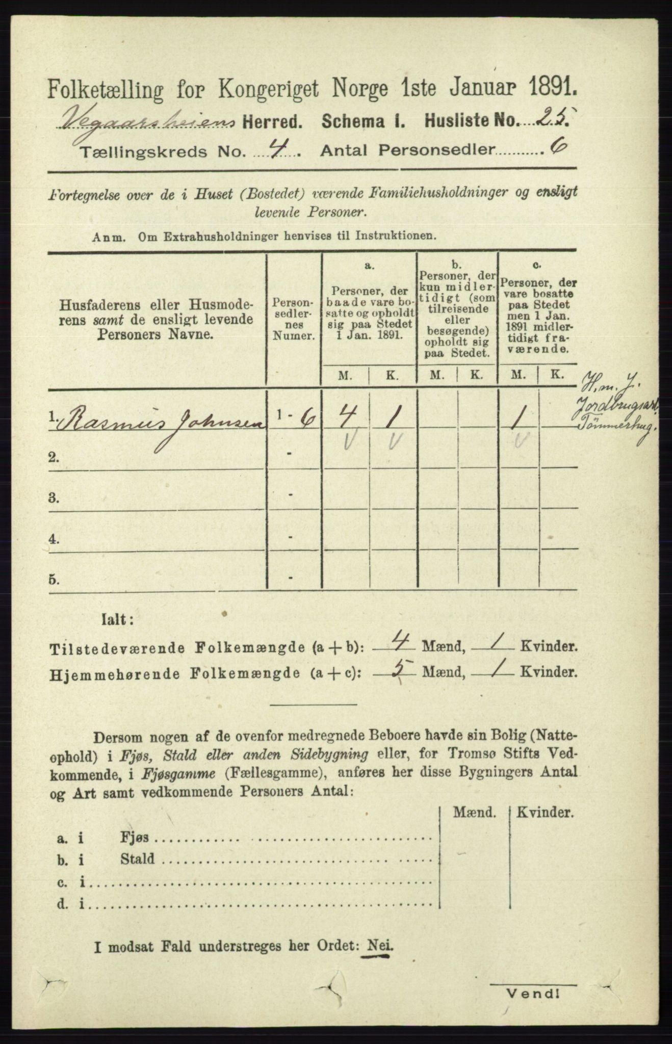 RA, 1891 census for 0912 Vegårshei, 1891, p. 754