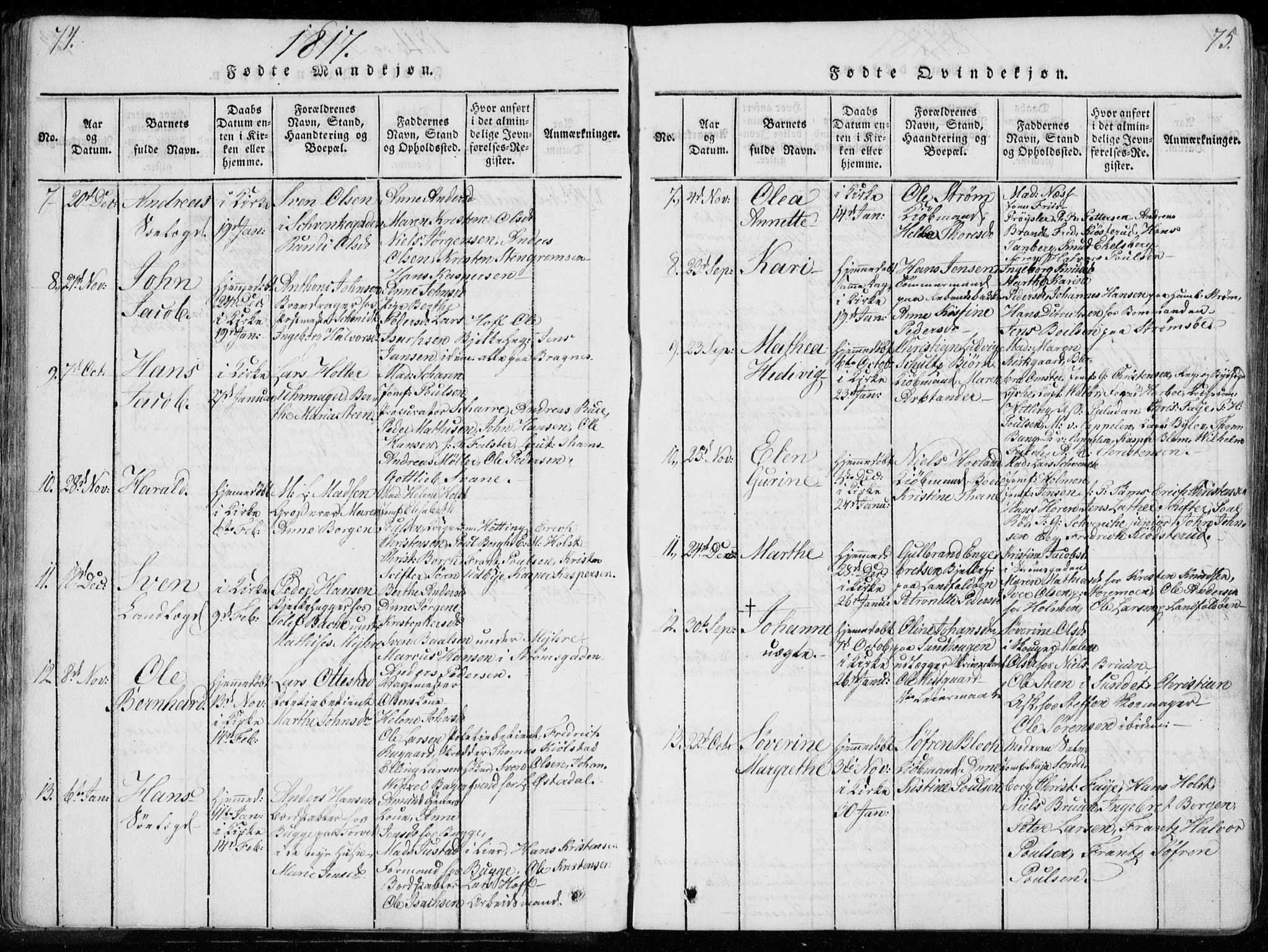 Bragernes kirkebøker, AV/SAKO-A-6/F/Fa/L0007: Parish register (official) no. I 7, 1815-1829, p. 74-75