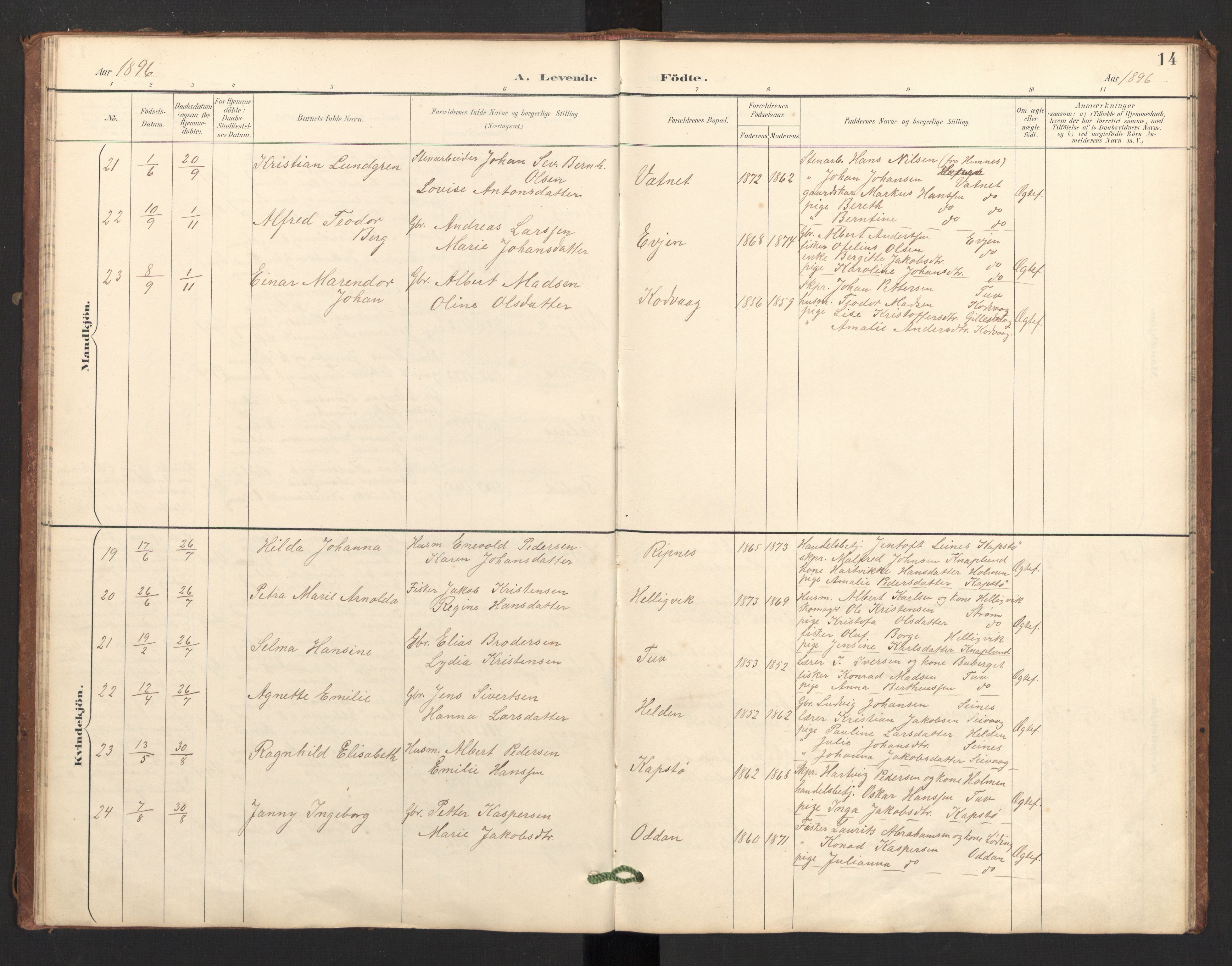 Ministerialprotokoller, klokkerbøker og fødselsregistre - Nordland, SAT/A-1459/804/L0087: Parish register (official) no. 804A08, 1894-1907, p. 14