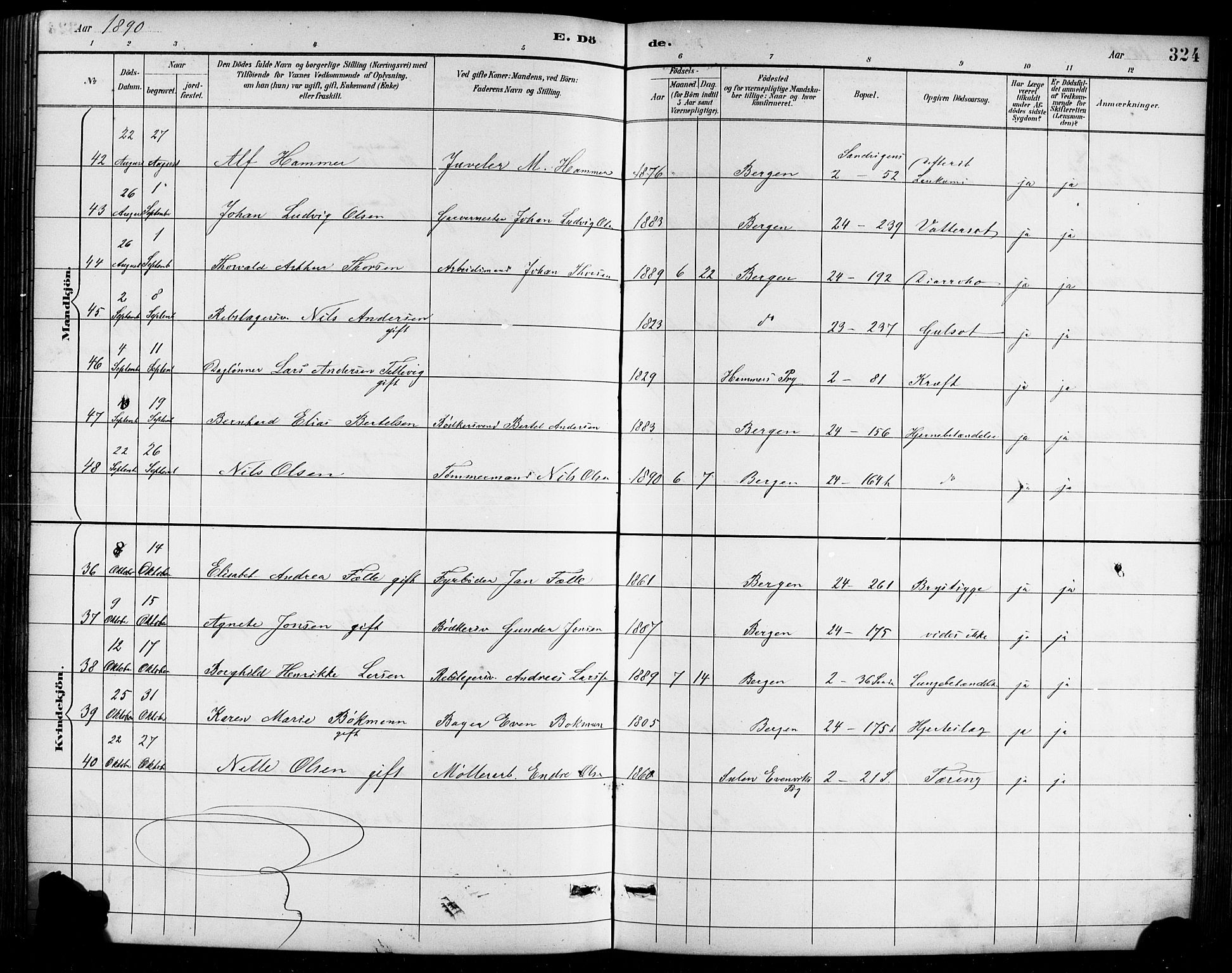 Sandviken Sokneprestembete, AV/SAB-A-77601/H/Hb/L0002: Parish register (copy) no. A 3, 1888-1902, p. 324