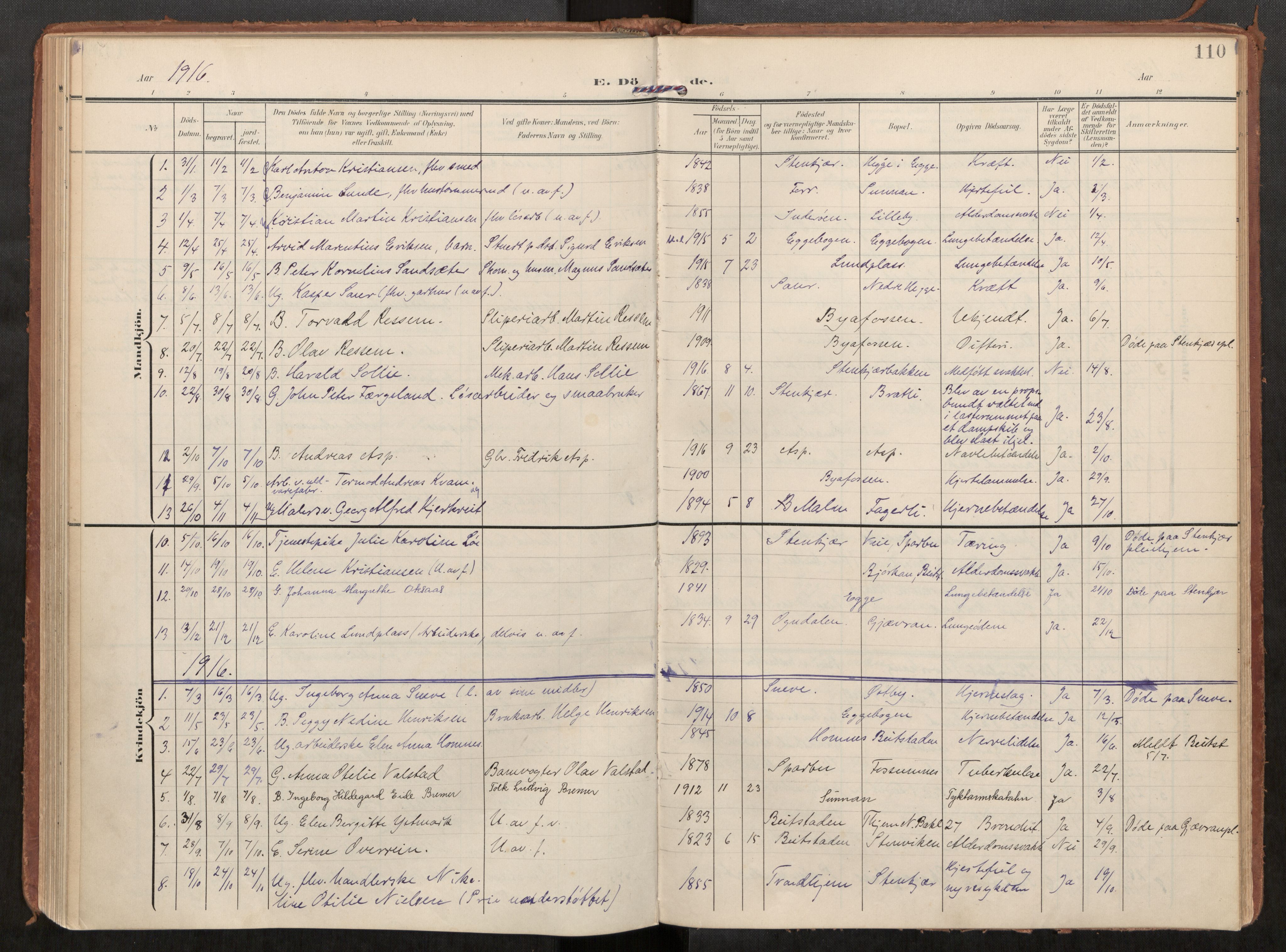 Steinkjer sokneprestkontor, SAT/A-1541/01/H/Ha/Haa/L0002: Parish register (official) no. 2, 1907-1917, p. 110