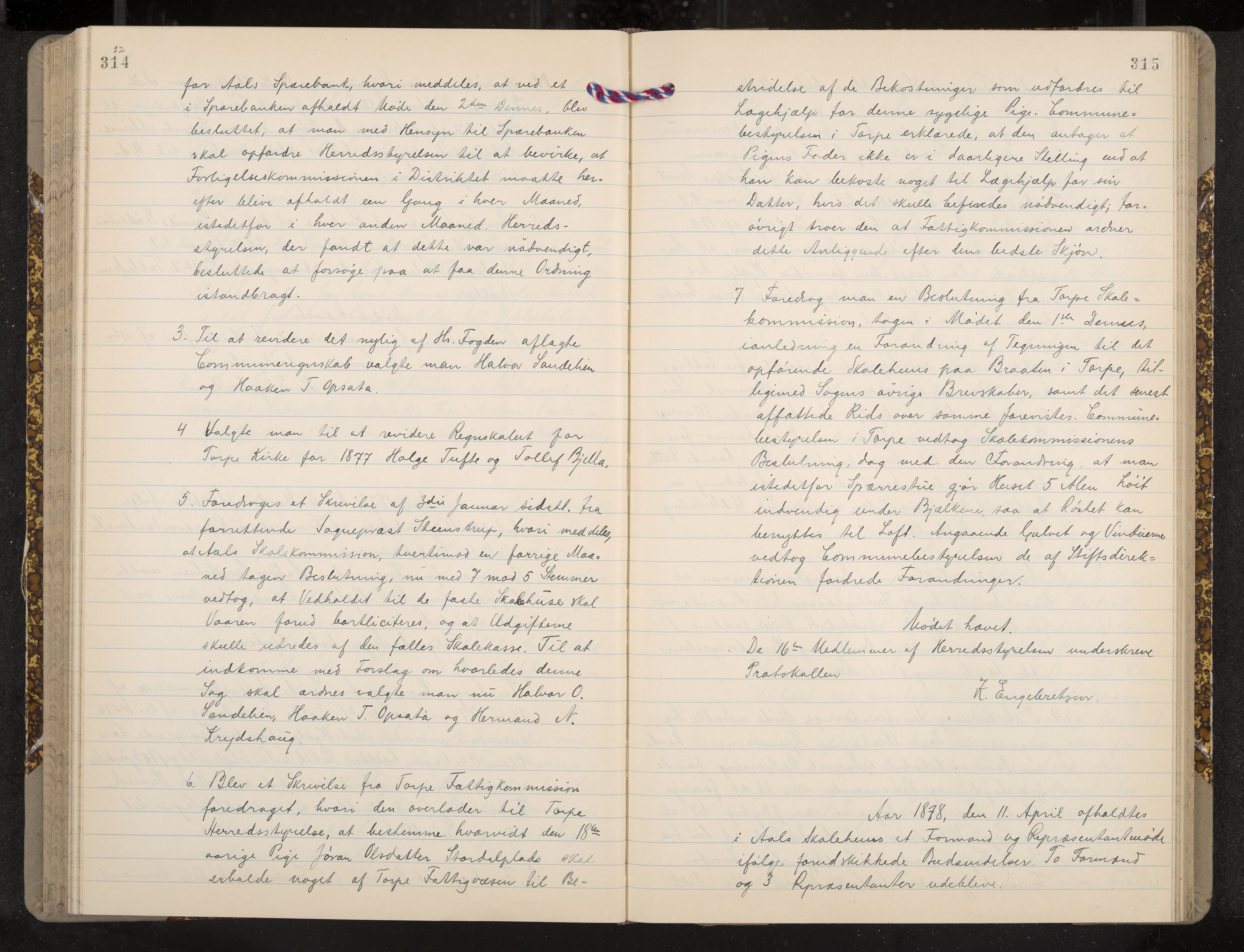 Ål formannskap og sentraladministrasjon, IKAK/0619021/A/Aa/L0003: Utskrift av møtebok, 1864-1880, p. 314-315