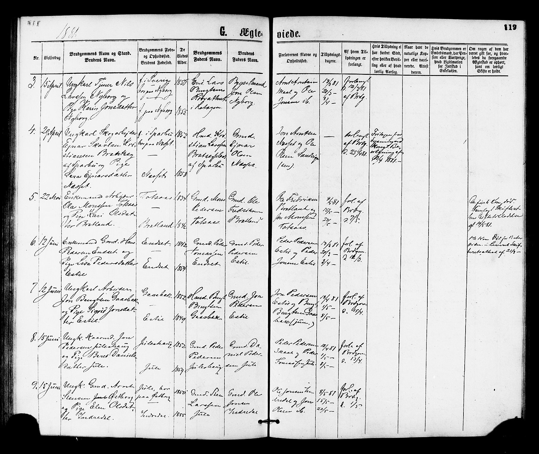 Ministerialprotokoller, klokkerbøker og fødselsregistre - Nord-Trøndelag, SAT/A-1458/755/L0493: Parish register (official) no. 755A02, 1865-1881, p. 119