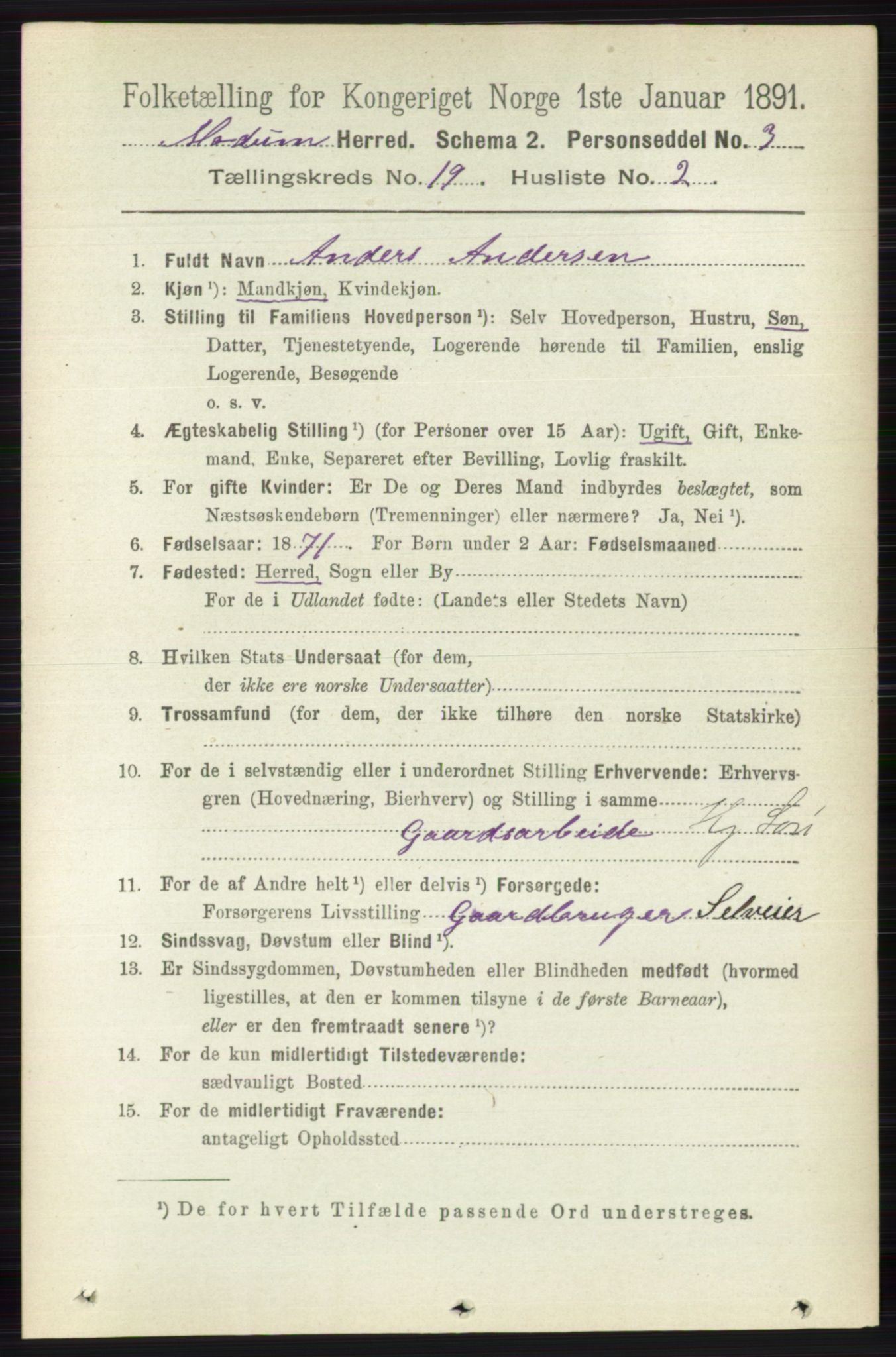 RA, 1891 census for 0623 Modum, 1891, p. 7618