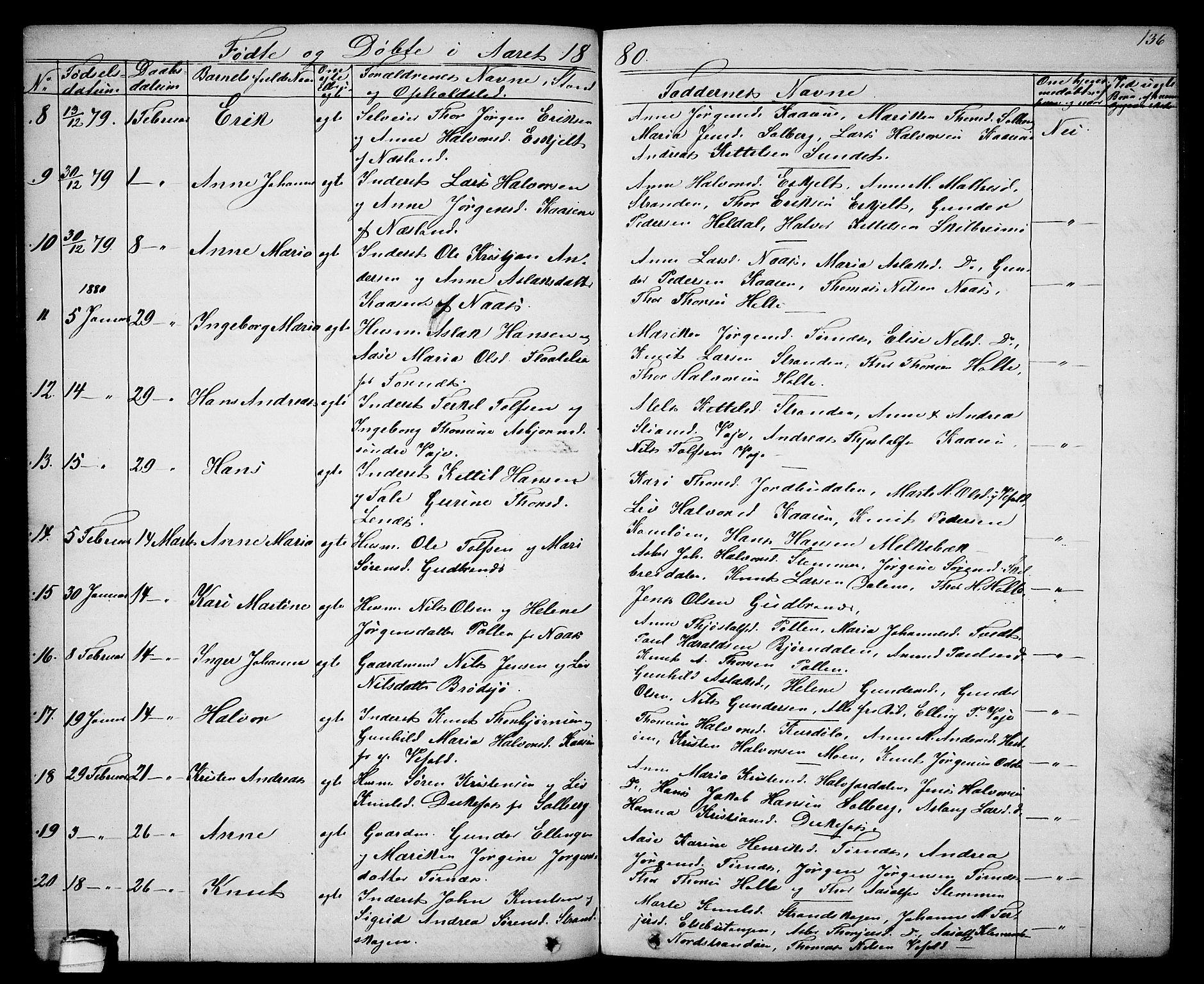 Drangedal kirkebøker, SAKO/A-258/G/Ga/L0002: Parish register (copy) no. I 2, 1856-1887, p. 136