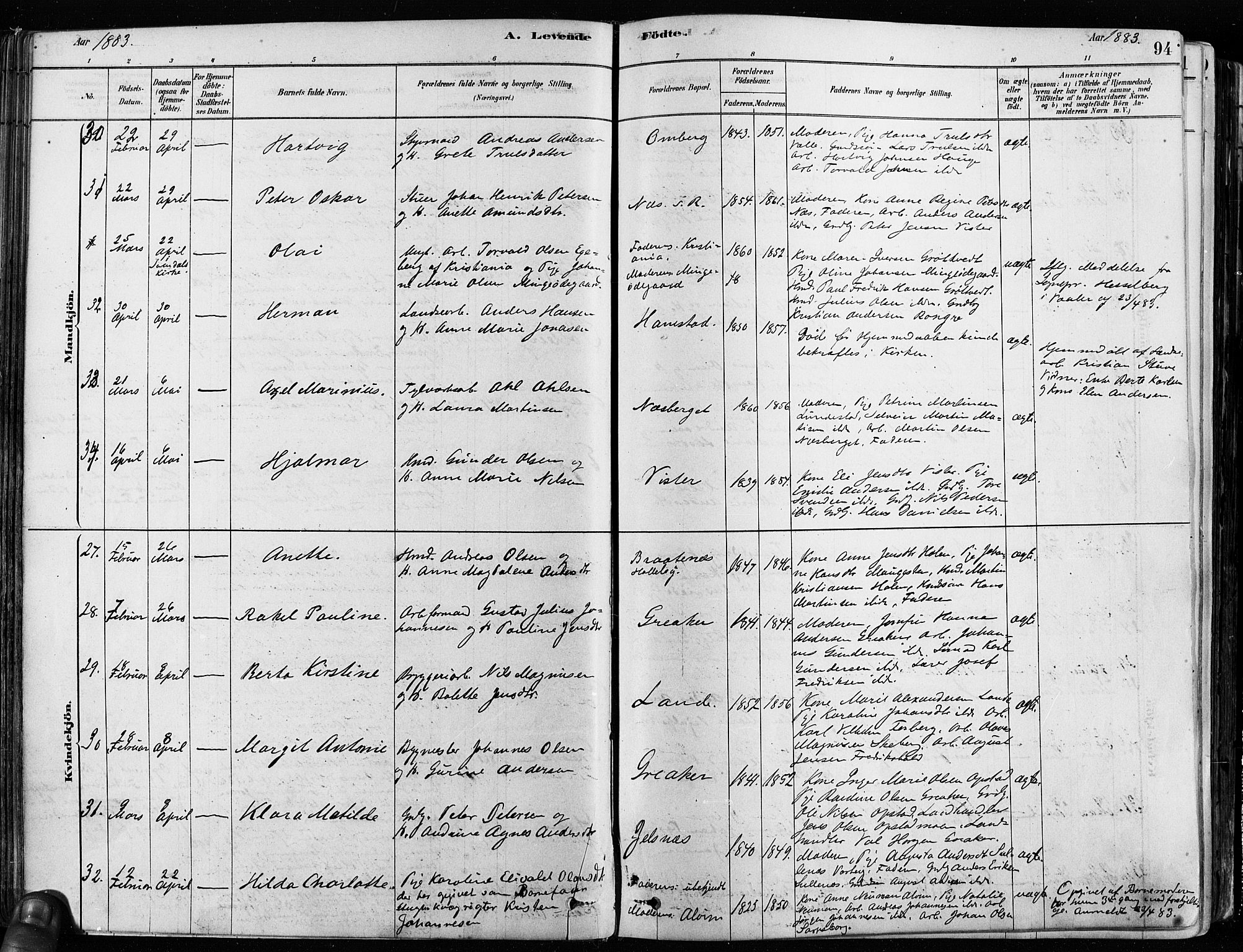 Tune prestekontor Kirkebøker, SAO/A-2007/F/Fa/L0017: Parish register (official) no. 17, 1878-1887, p. 94