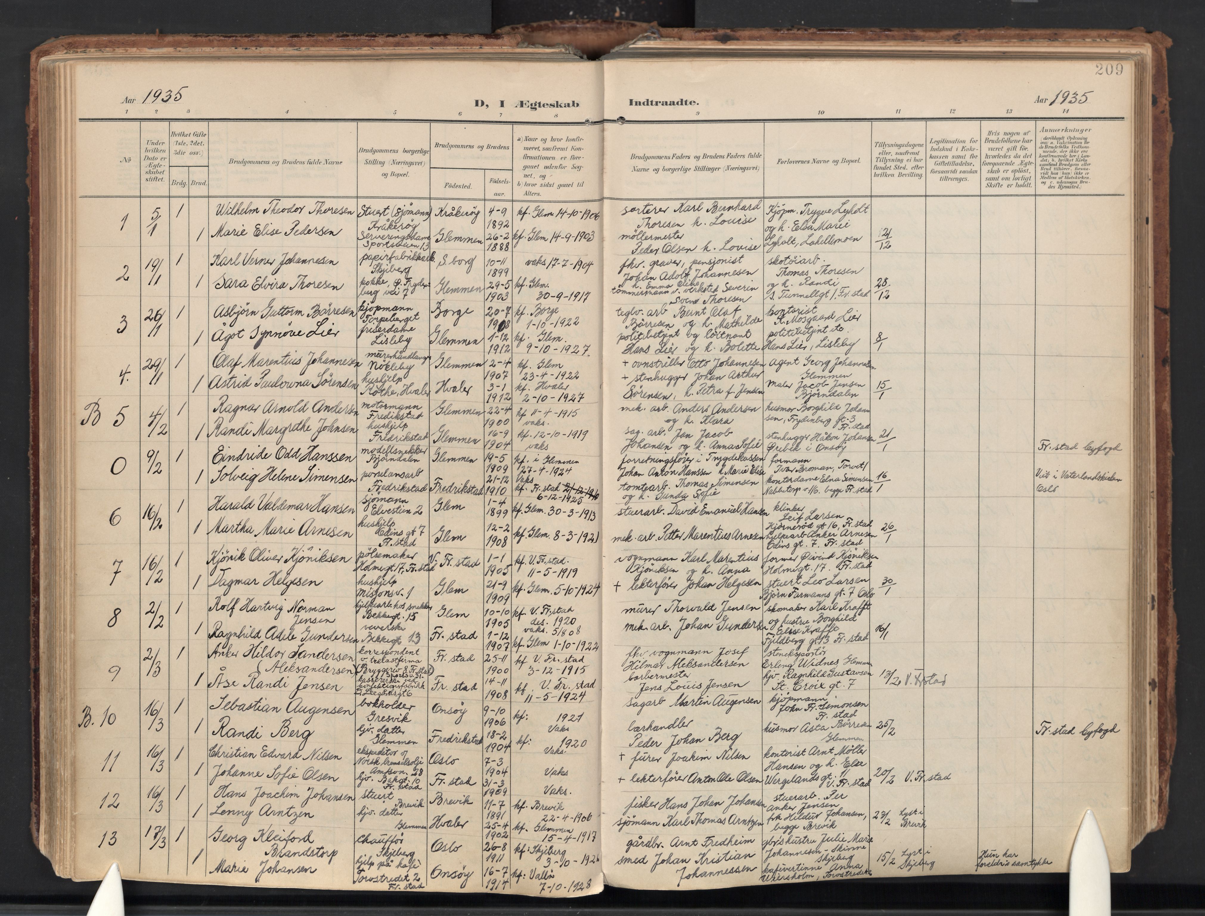 Glemmen prestekontor Kirkebøker, AV/SAO-A-10908/F/Fa/L0016: Parish register (official) no. 16, 1903-1937, p. 209