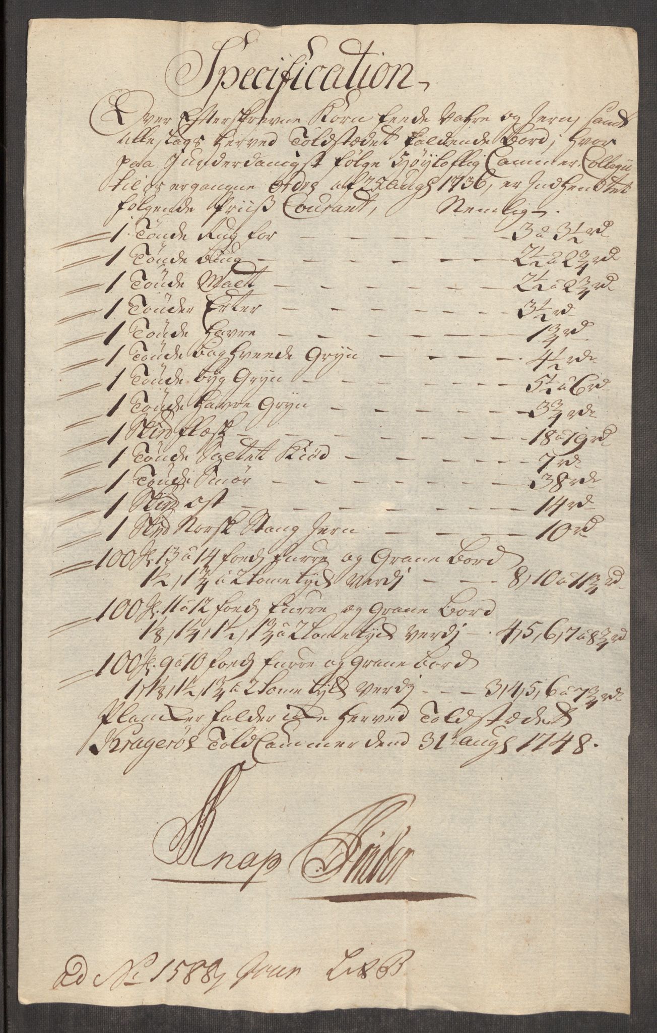 Rentekammeret inntil 1814, Realistisk ordnet avdeling, AV/RA-EA-4070/Oe/L0003: [Ø1]: Priskuranter, 1745-1748, p. 806