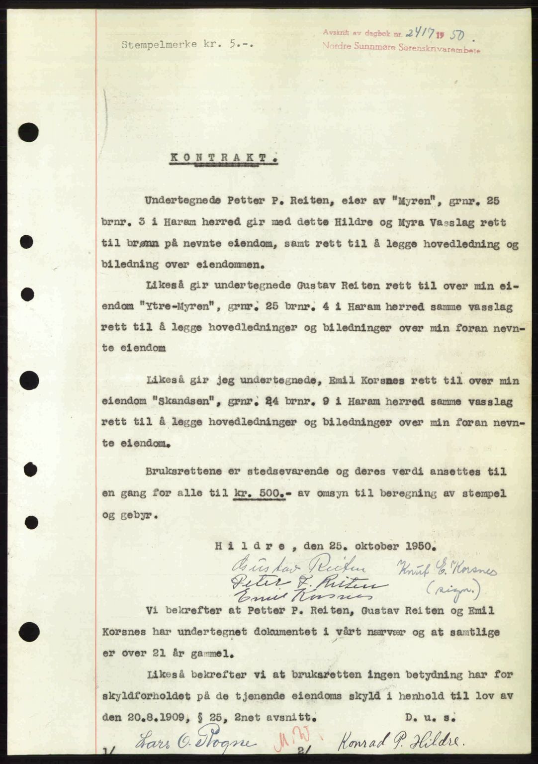 Nordre Sunnmøre sorenskriveri, AV/SAT-A-0006/1/2/2C/2Ca: Mortgage book no. A36, 1950-1950, Diary no: : 2417/1950