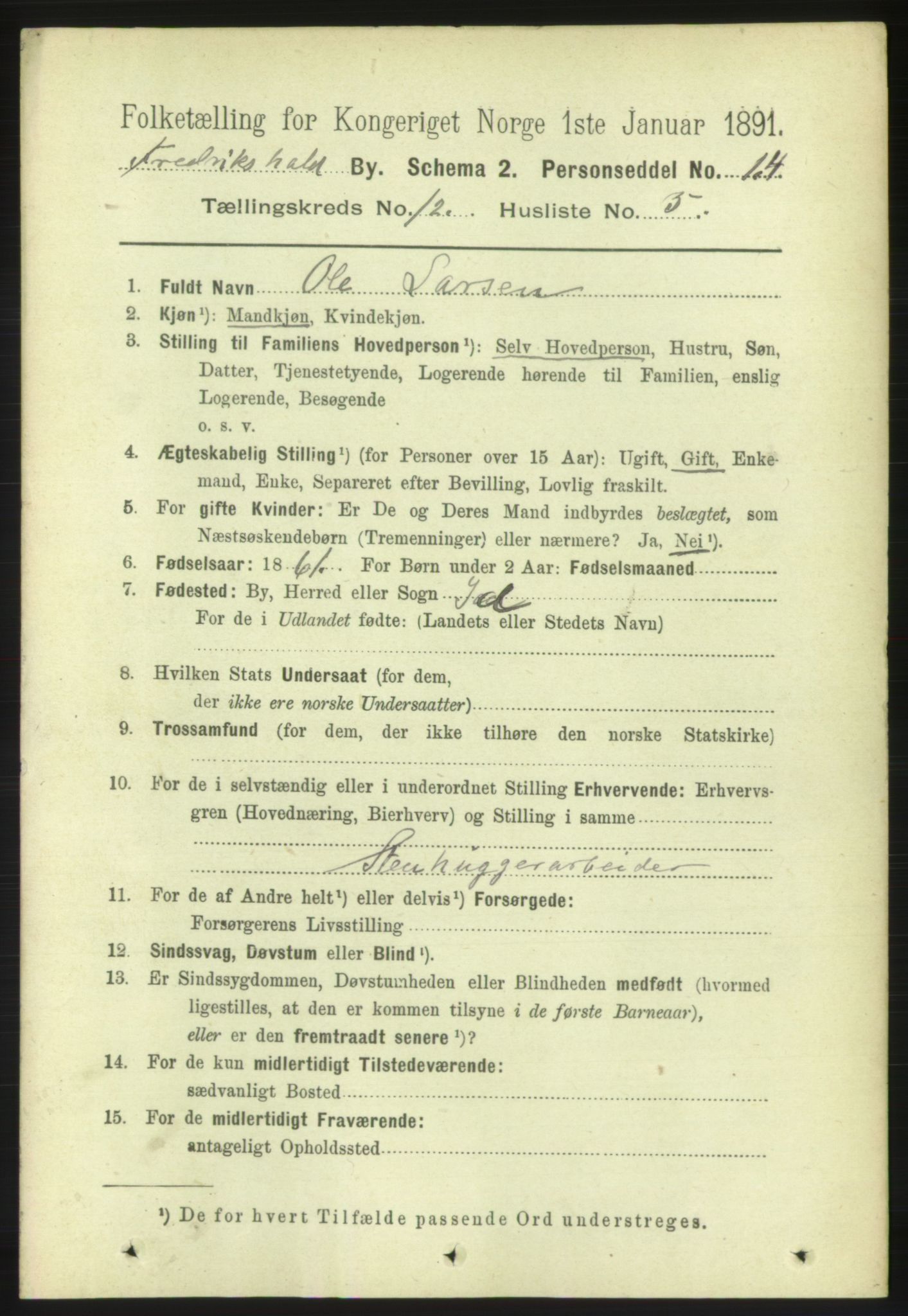 RA, 1891 census for 0101 Fredrikshald, 1891, p. 8379