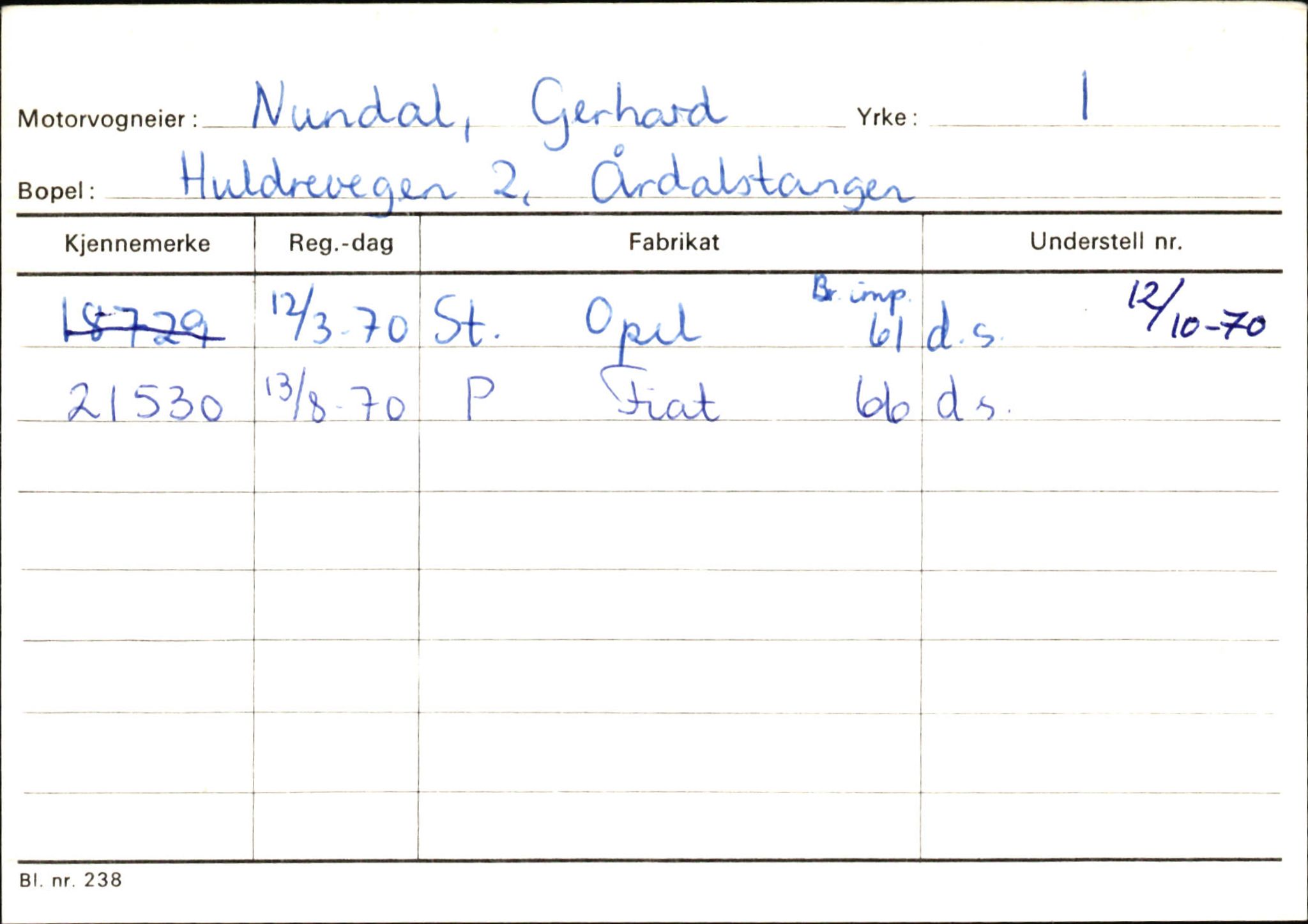 Statens vegvesen, Sogn og Fjordane vegkontor, AV/SAB-A-5301/4/F/L0145: Registerkort Vågsøy S-Å. Årdal I-P, 1945-1975, p. 2147