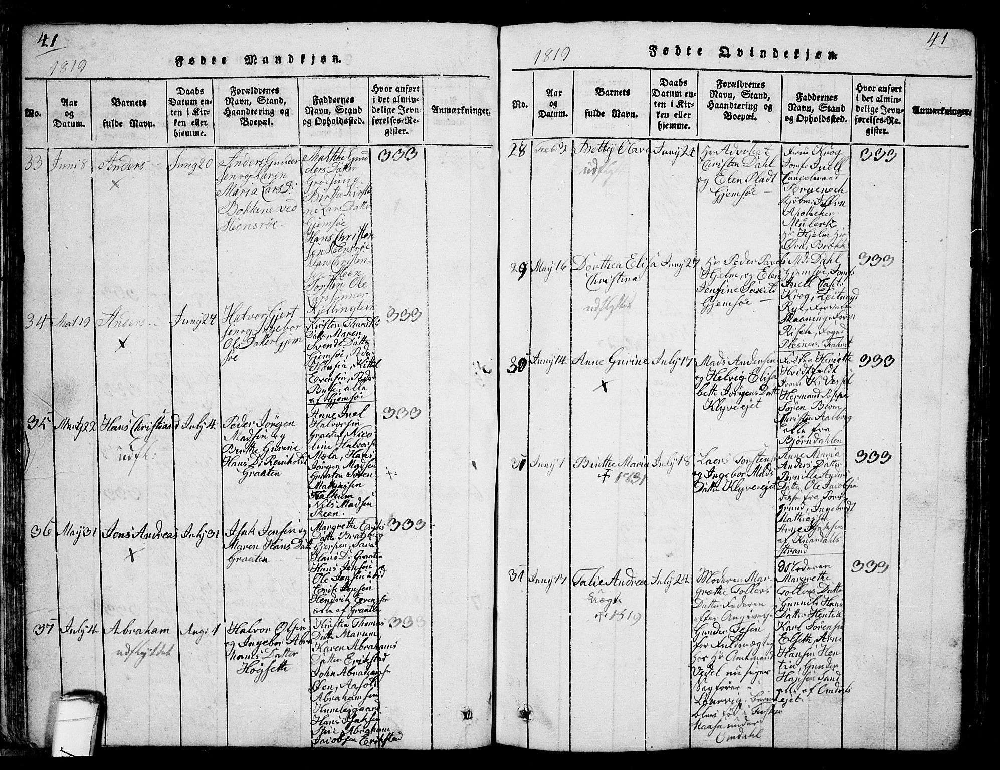 Solum kirkebøker, AV/SAKO-A-306/G/Ga/L0001: Parish register (copy) no. I 1, 1814-1833, p. 41