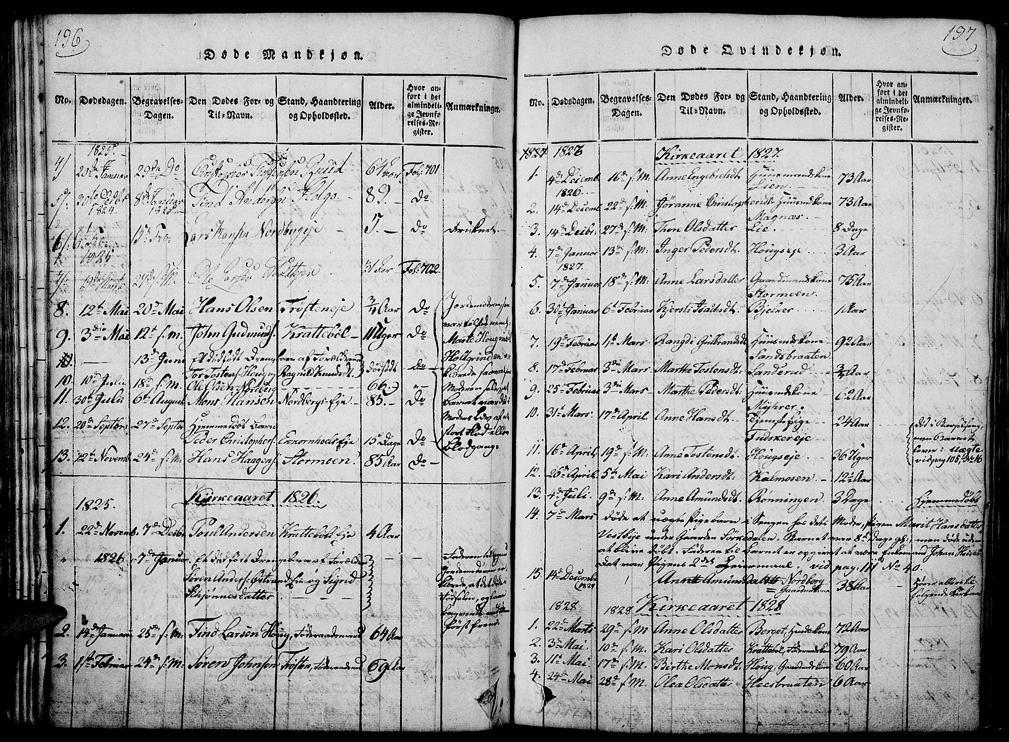 Nord-Odal prestekontor, AV/SAH-PREST-032/H/Ha/Haa/L0001: Parish register (official) no. 1, 1819-1838, p. 196-197