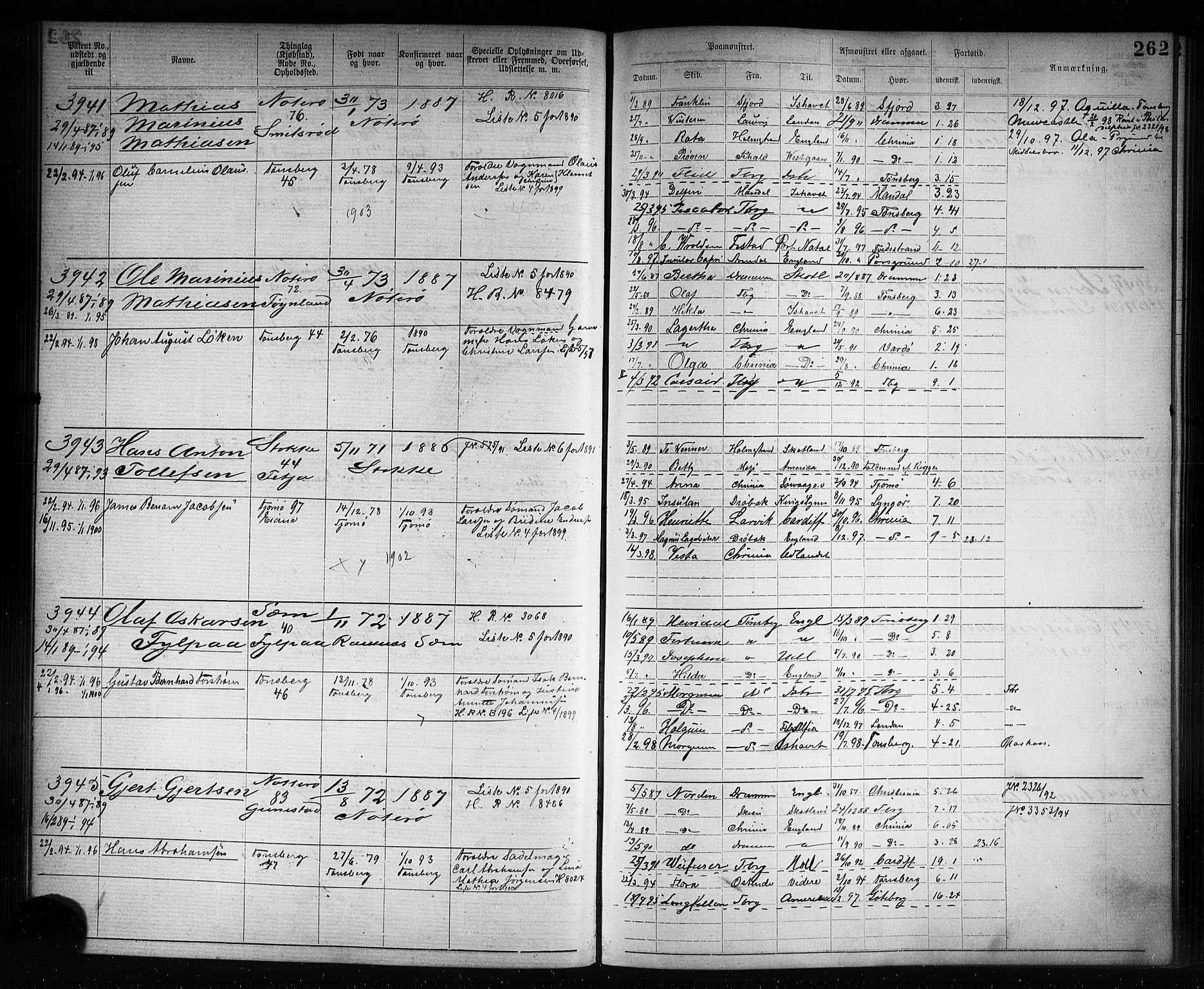 Tønsberg innrulleringskontor, AV/SAKO-A-786/F/Fb/L0007: Annotasjonsrulle Patent nr. 2636-5150, 1881-1892, p. 263